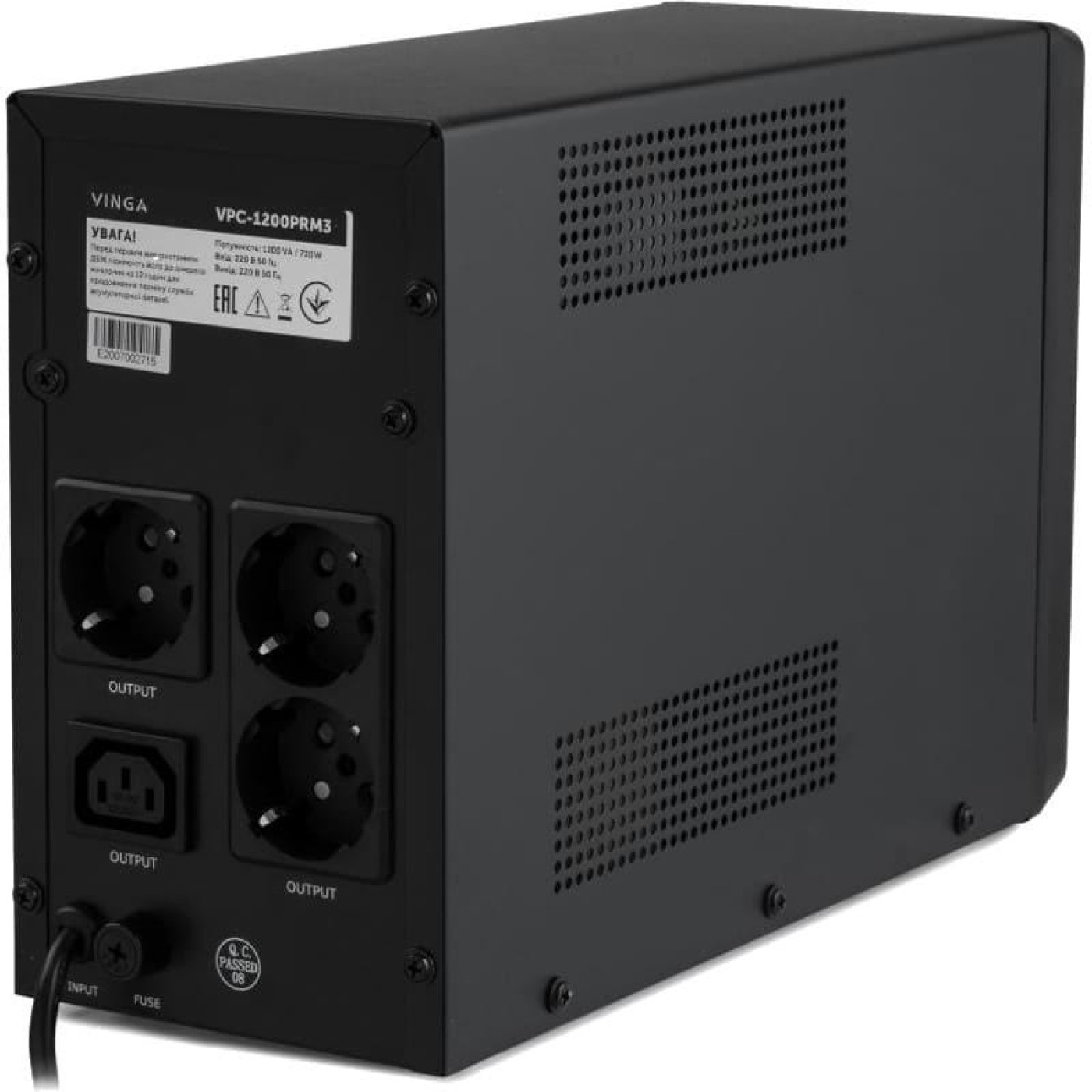 Источник бесперебойного питания Vinga 1200 ВА / 720 Вт / 7 А*ч (VPC-1200PRM3)