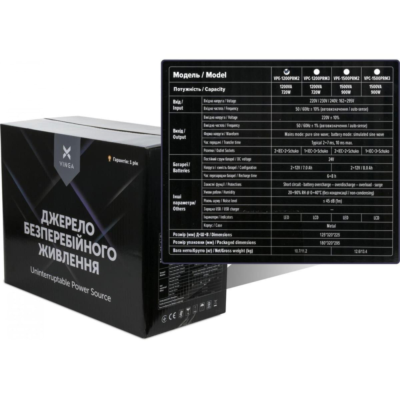 Источник бесперебойного питания Vinga 1200 ВА / 720 Вт / 7 А*ч (VPE-1200PRM2)