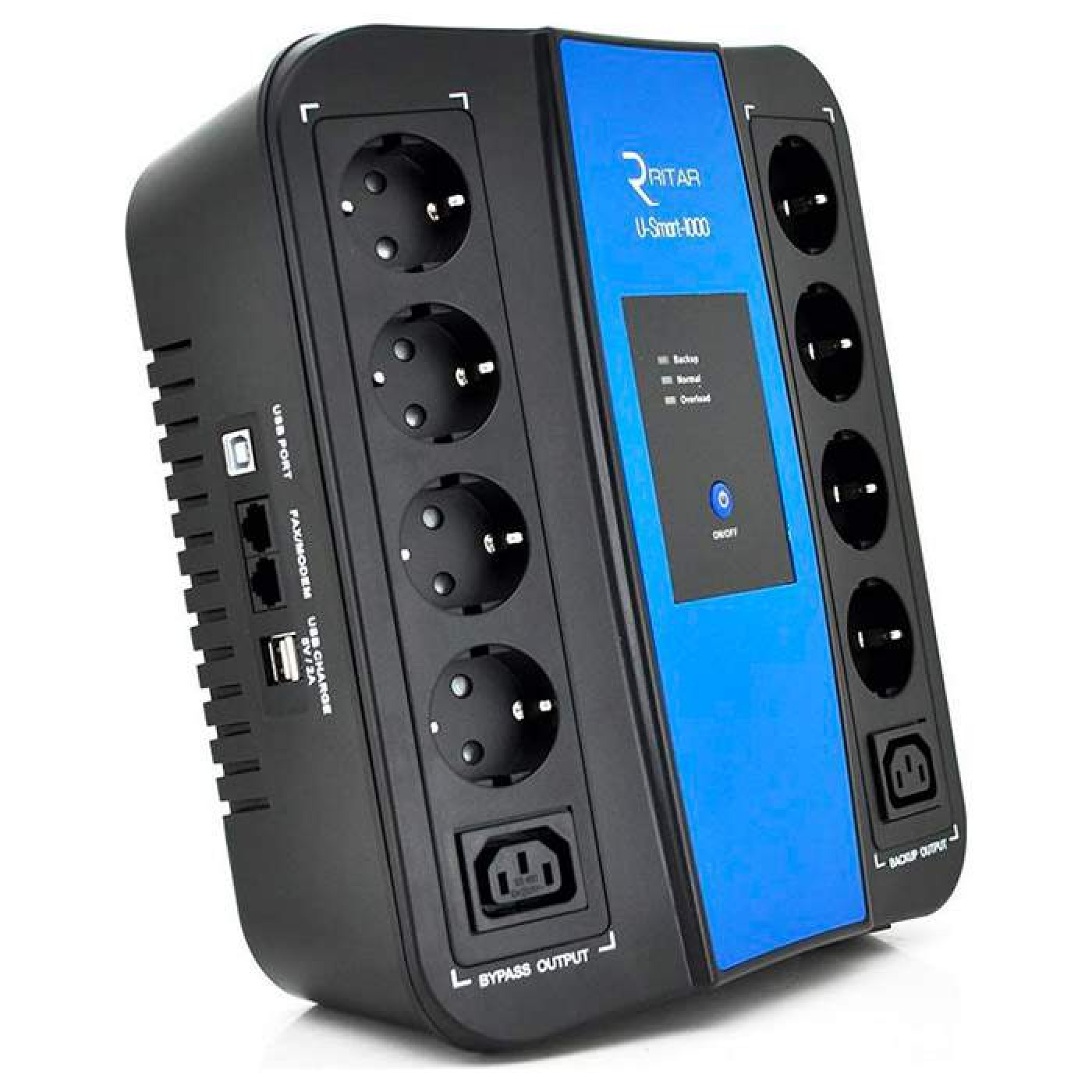 Источник бесперебойного питания Ritar U-Smart-1000 (600W), LED, AVR, 3st, 8xSCHUKO socket, 1x12V9Ah, USB x2, RJ45, plastik Case / 600 Вт / (RS628U)