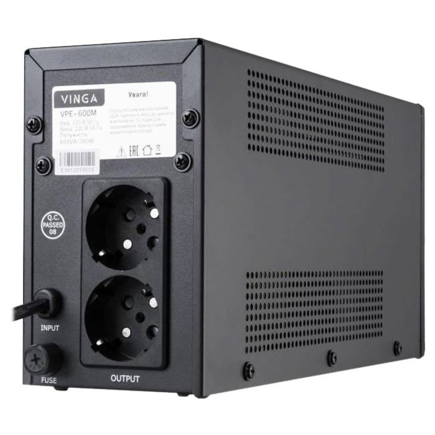 Джерело безперебійного живлення Vinga 600 ВА / 360 Вт / 7 А*ч (VPE-600M)