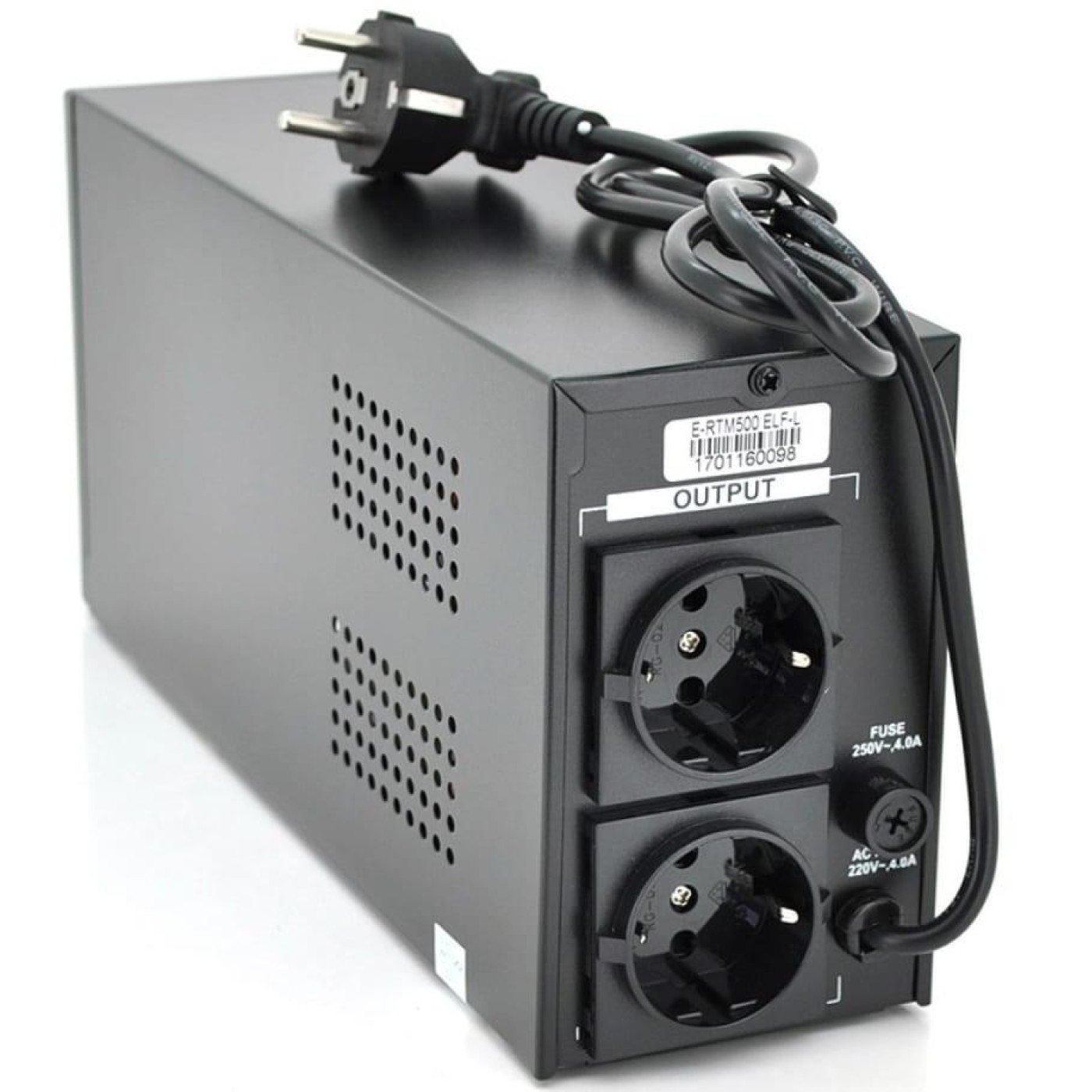 Джерело безперебійного живлення Ritar E-RTM500 (300W) ELF-L, LED, AVR, 2st, 2xSCHUKO socket, 1x12V7Ah, metal Case Q4 (310*85*140 500 ВА / 300 Вт / 7 А