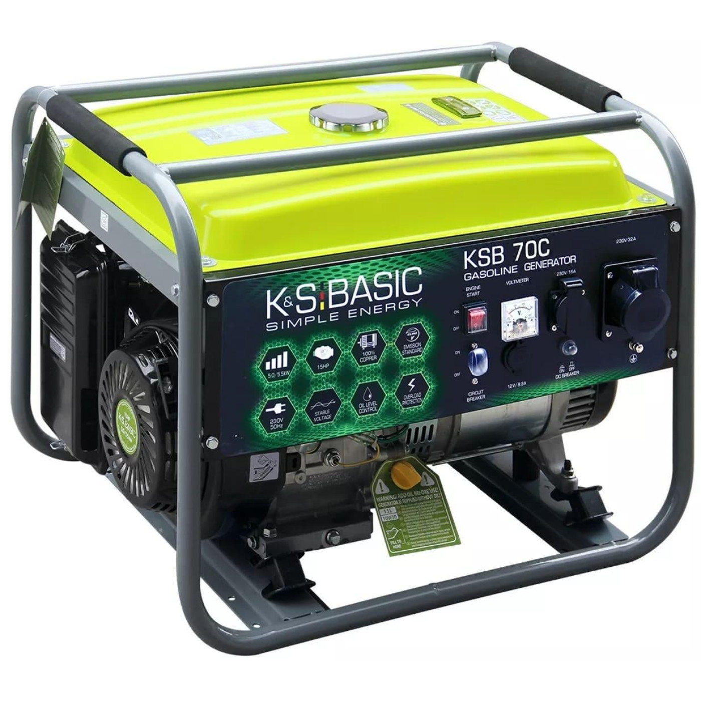 Генератор Синхронный Konner&Sohnen Basic KSB 70C, 230В, 5-5.5кВт, ручний стартер, 66.6кг / 5000 Вт / Бензин (KSB70C)