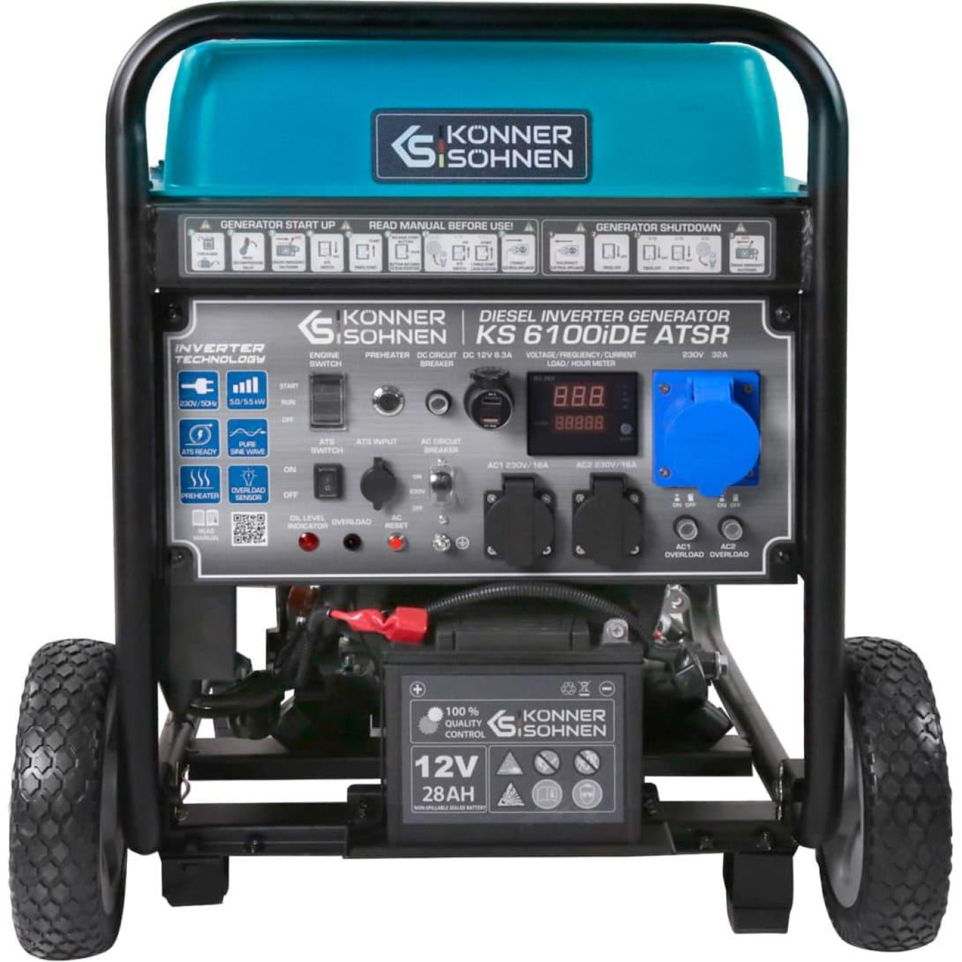 Генератор Инверторный Konner&Sohnen KS 6100iDE ATSR, 230В, 5.5кВт, АВР(ATS), електростартер, 98кг / 5000 Вт / Дизель (KS6100IDEATSR)