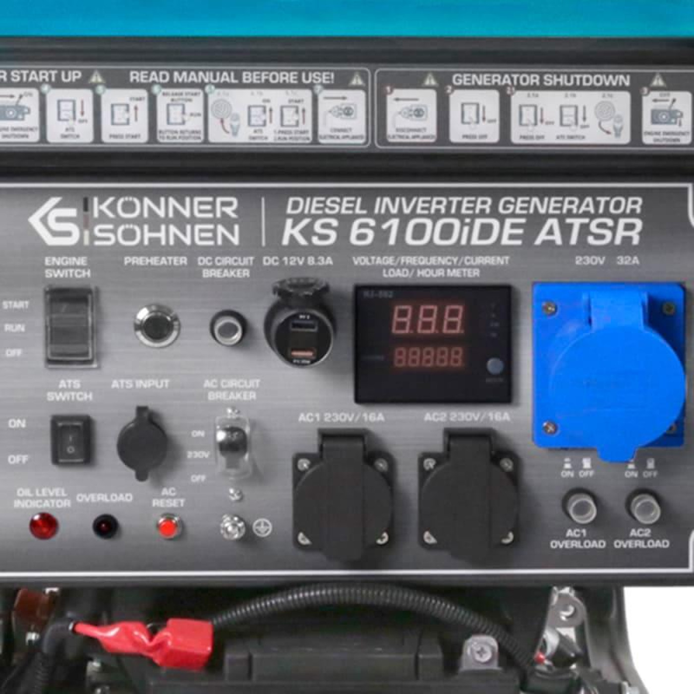 Генератор Инверторный Konner&Sohnen KS 6100iDE ATSR, 230В, 5.5кВт, АВР(ATS), електростартер, 98кг / 5000 Вт / Дизель (KS6100IDEATSR)