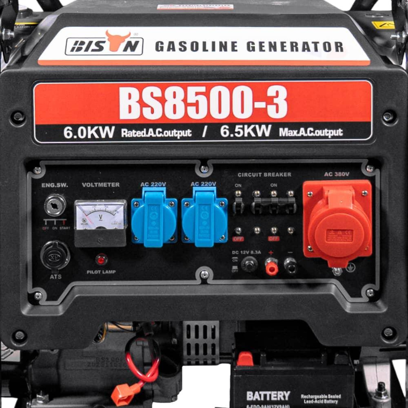 Генератор Синхронный Bison 6 кВт BS8500-3 / 6000 Вт / Бензин (41-00408)