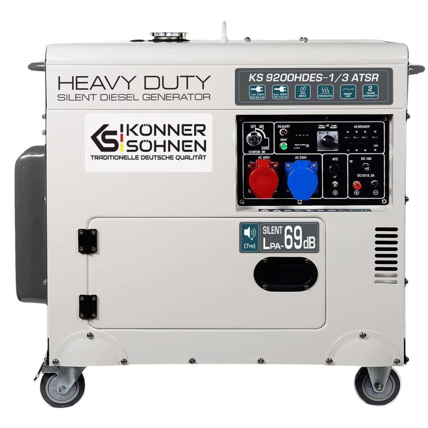 Генератор Синхронный Konner&Sohnen KS 9200HDES-1/3 ATSR (EURO V),230/400В,6.5/6.0кВт,7.5/7.0кВт,1/3Фази, АВР(ATS), електростартер, 168кг / 7000 Вт / Д