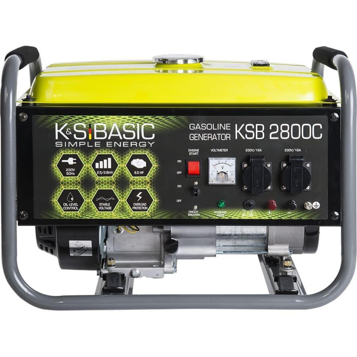 Генератор Синхронный Konner&Sohnen Basic KSB 2800C, 230В, 2.8кВт, ручний запуск, 36.6кг / 2500 Вт / Бензин (KSB2800C)