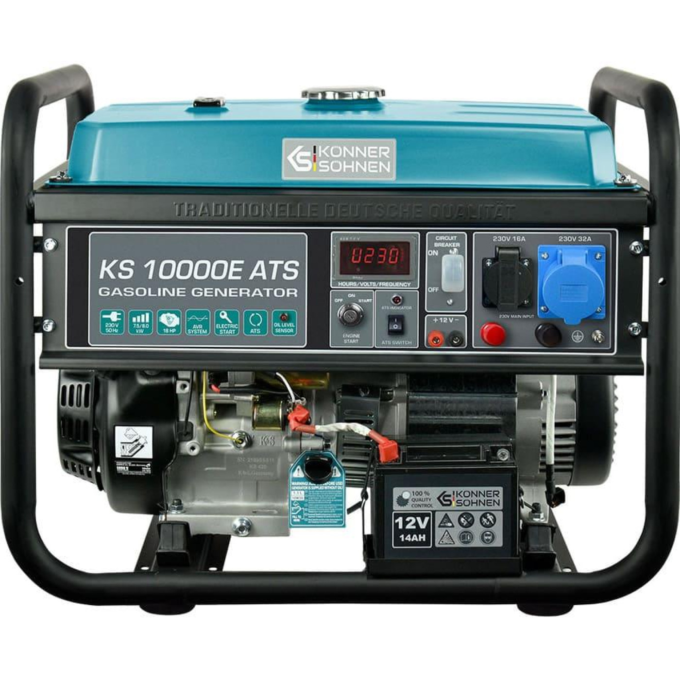 Генератор Синхронный Konner&Sohnen KS 10000E ATS, 230В, 8.0кВт, АВР (ATS), електростартер, 87.8кг / 7500 Вт / Бензин (KS10000EATS)