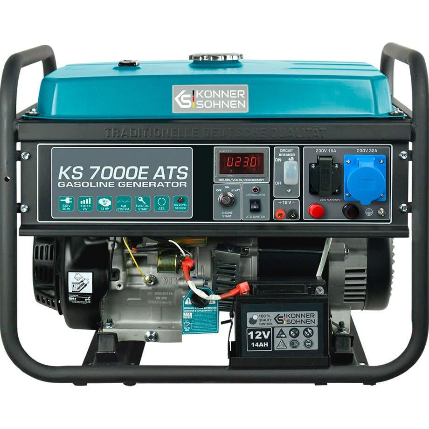 Генератор Синхронный Konner&Sohnen KS 7000E ATS, 230В, 5.5кВт, АВР(ATS), електростартер, 76.8кг / 5000 Вт / Бензин (KS7000EATS)