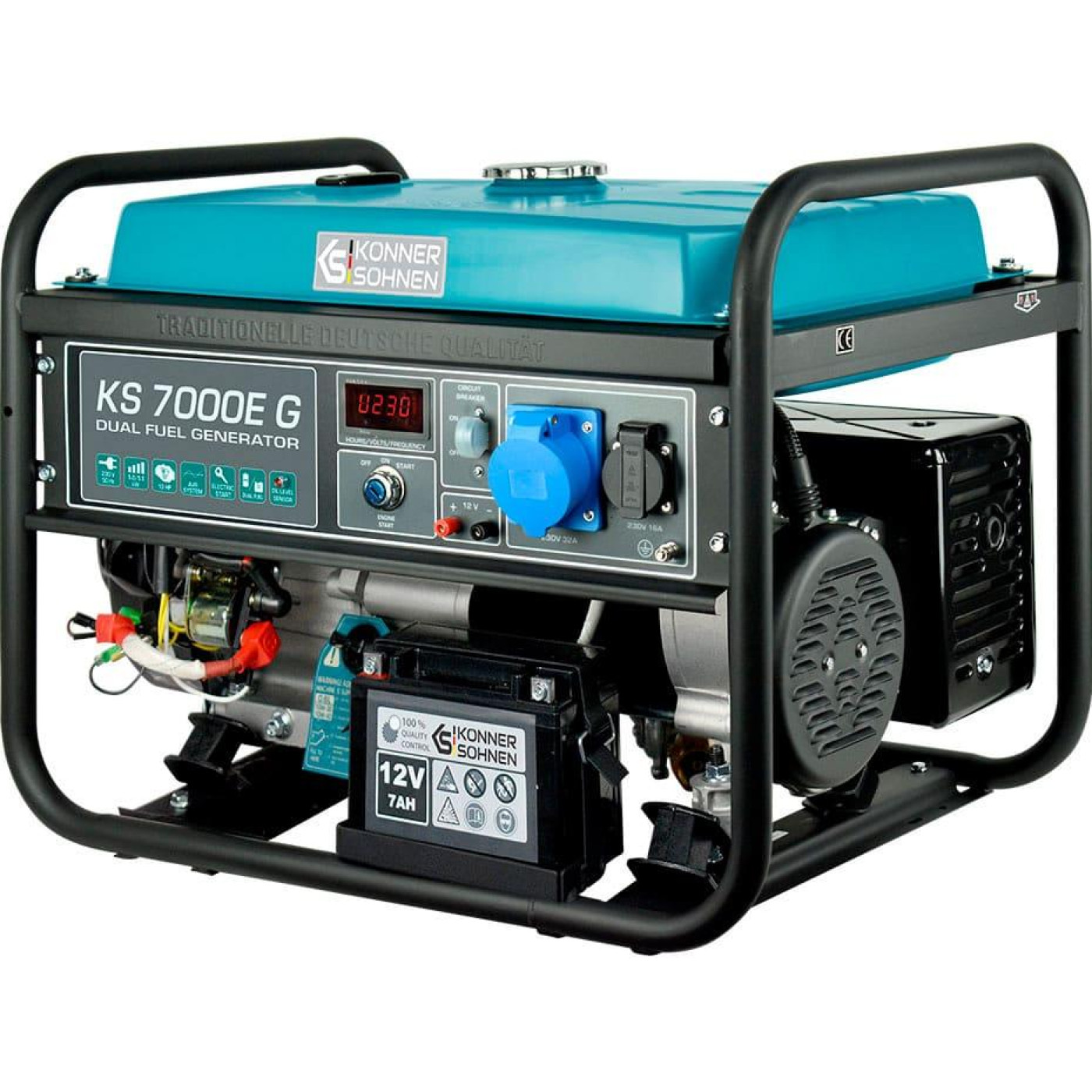 Генератор Синхронный Konner&Sohnen KS 7000E G, 230В, 5.5кВт, електростартер, 77.2кг / 5000 Вт / Газ + бензин (KS7000EG)