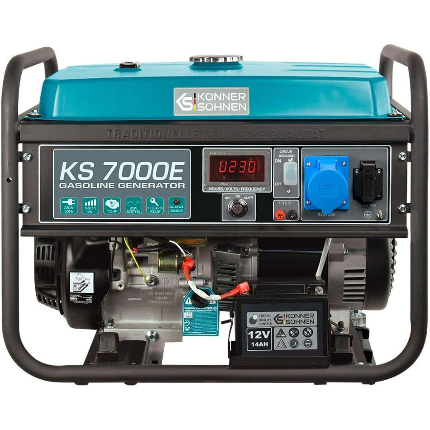 Генератор Синхронный Konner&Sohnen KS 7000E, 230В, 5.5кВт, електростартер, 76.2кг / 5000 Вт / Бензин (KS7000E)