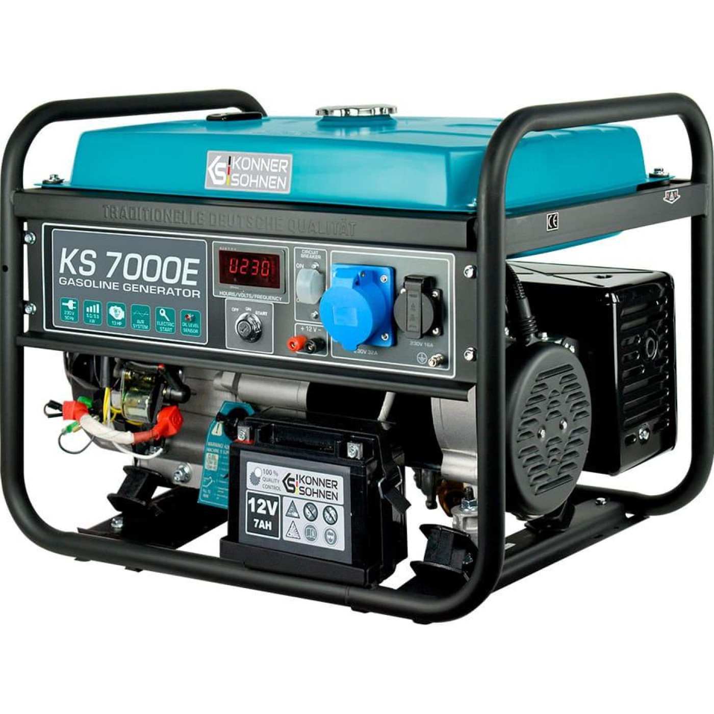 Генератор Синхронный Konner&Sohnen KS 7000E, 230В, 5.5кВт, електростартер, 76.2кг / 5000 Вт / Бензин (KS7000E)