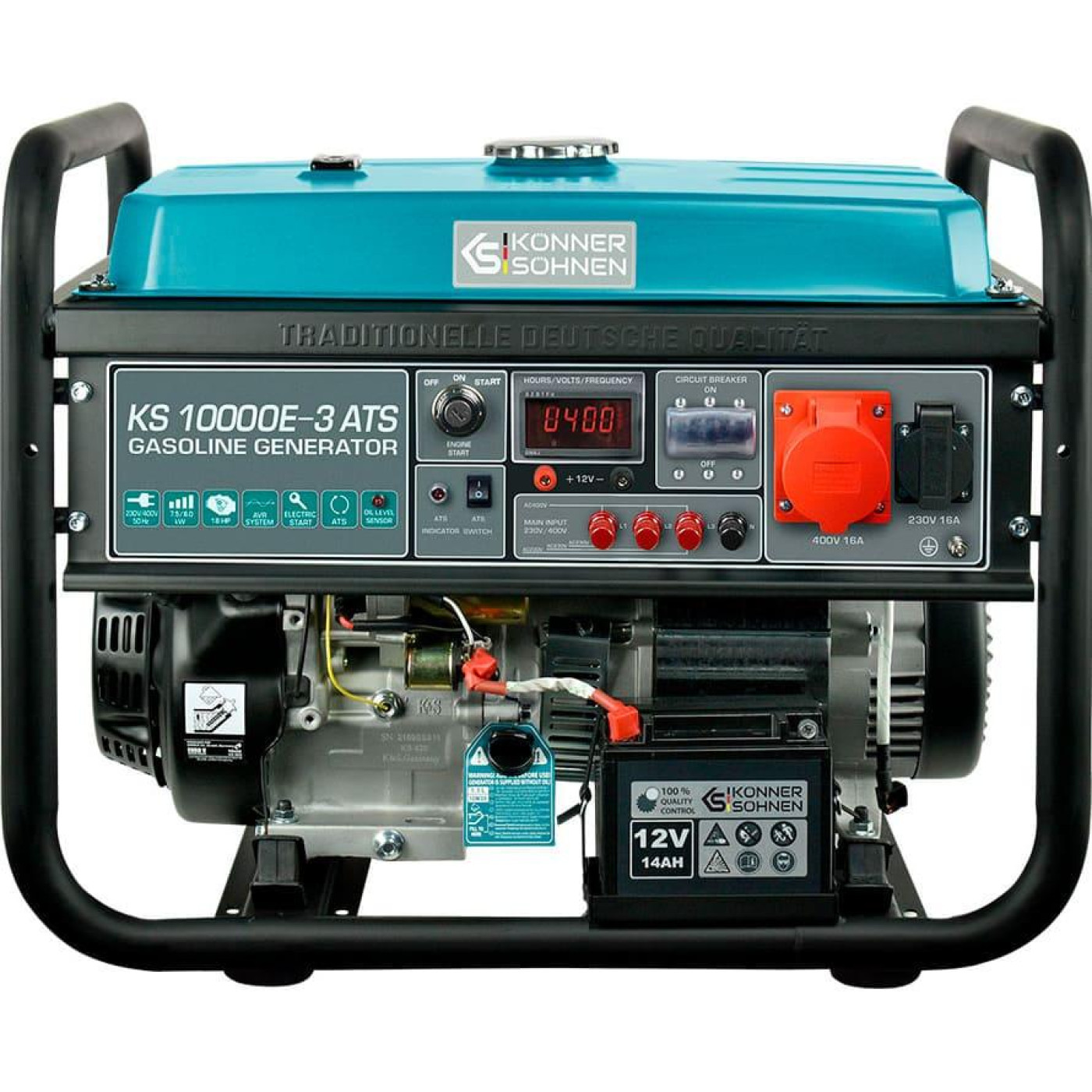 Генератор Синхронный Konner&Sohnen KS 10000E-3, 400В, 7.5кВт, 3 фази, АВР (ATS), електростартер, 89.2кг / 7500 Вт / Бензин (KS10000E-3ATS)