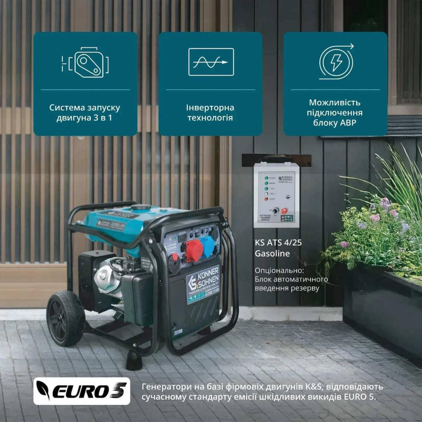 Генератор Инверторний Konner&Sohnen KS 8100iE 68кг / 8000 Вт / Бензин (KS8100IE1/3ATSR)