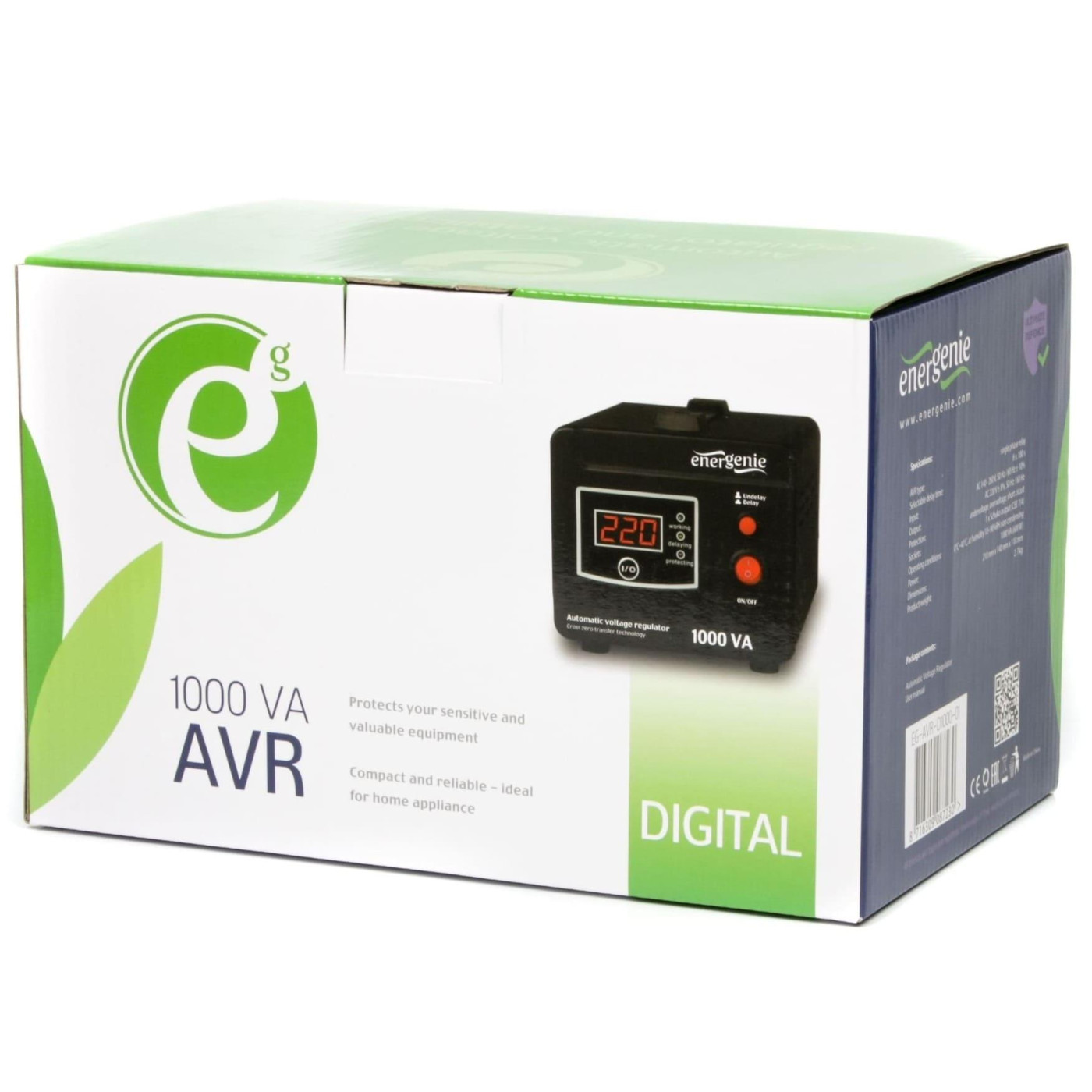 Стабілізатор напруги EnerGenie EG-AVR-D1000-01 1000VA, 1xSchuko (EG-AVR-D1000-01)