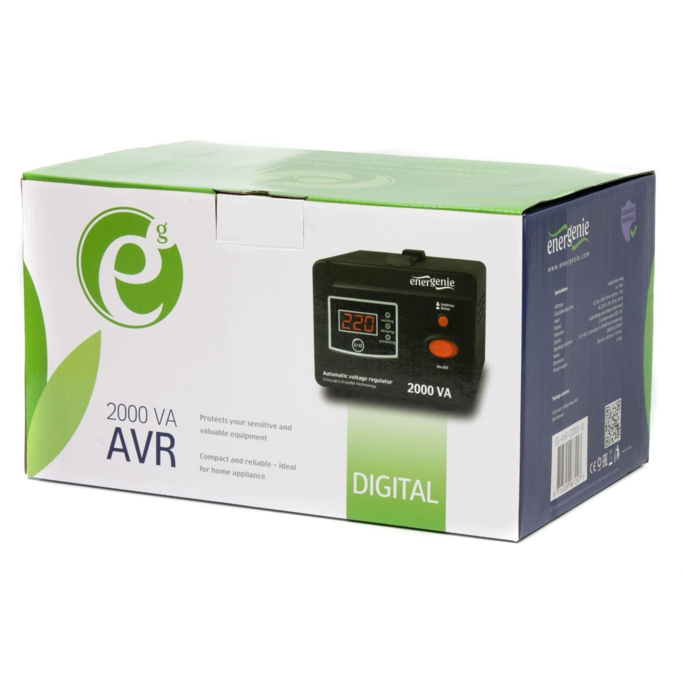 Стабилизатор напряжения EnerGenie EG-AVR-D2000-01 2000VA, 2xSchuko 1200 Вт (EG-AVR-D2000-01)