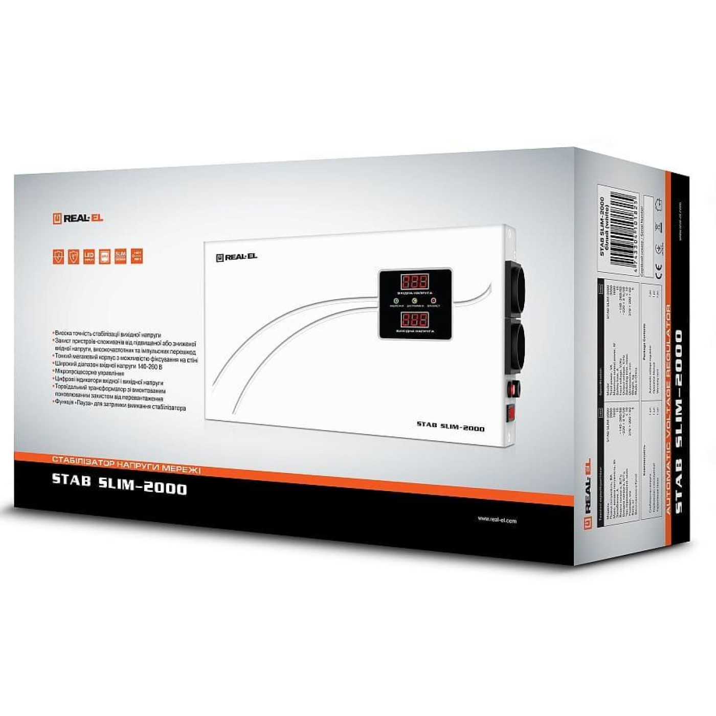 Стабилизатор напряжения Real-EL STAB SLIM-1000 White 800 Вт (EL122400007)