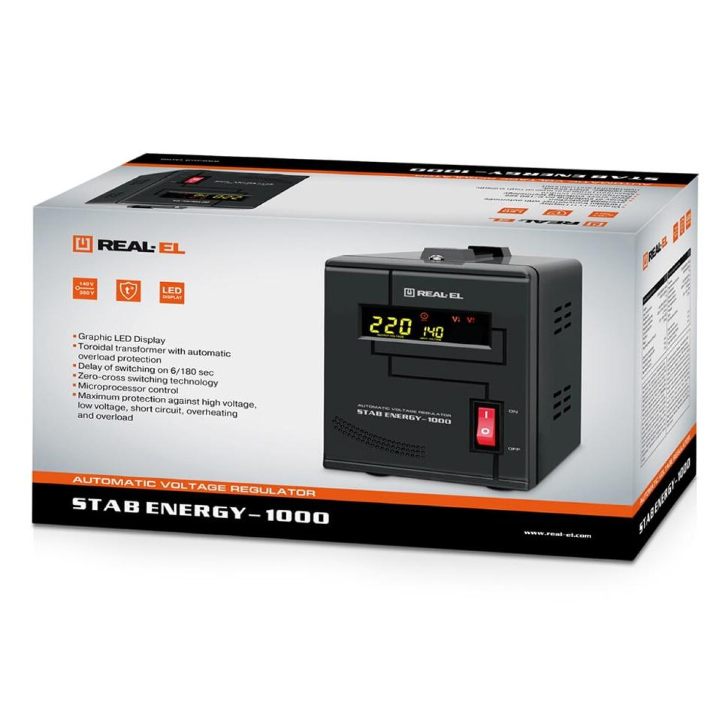 Стабилизатор напряжения Real-EL Stab Energy-1000 Black 800 Вт (EL122400012)