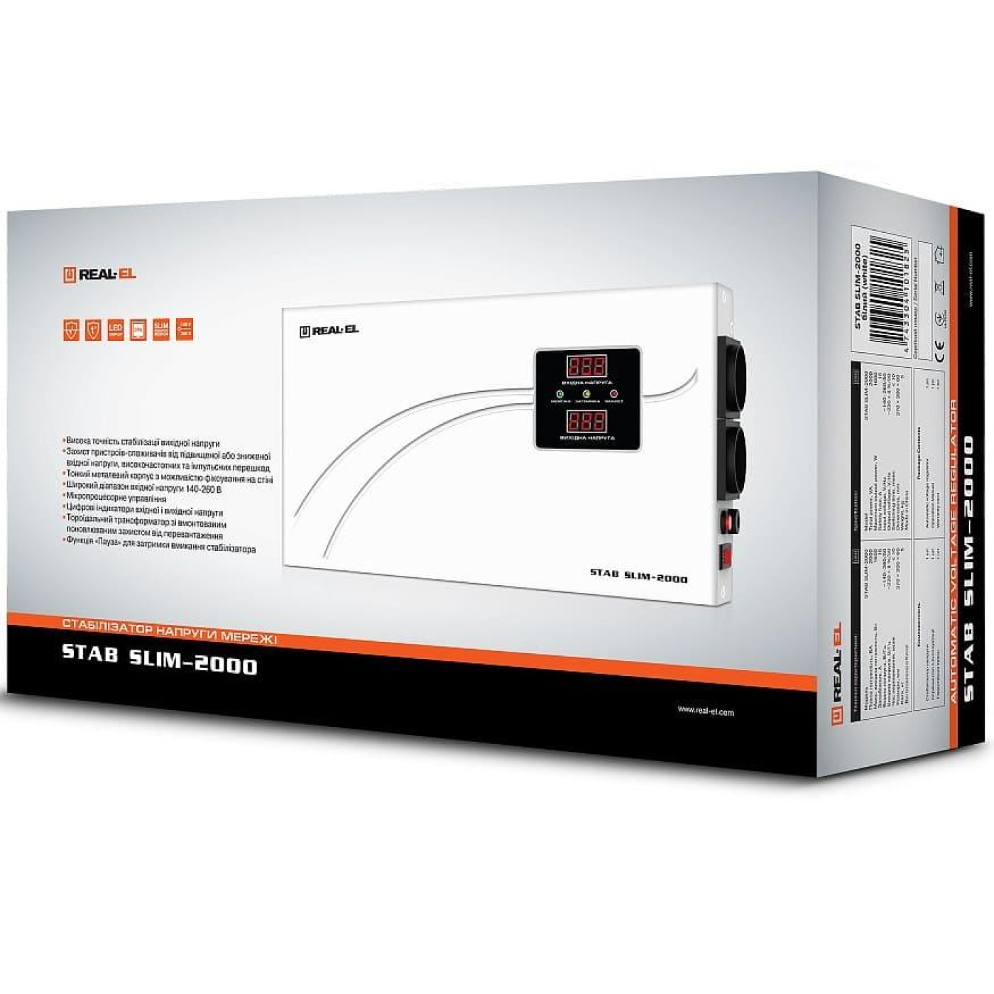 Стабилизатор напряжения Real-EL STAB SLIM-2000 White 1600 Вт (EL122400008)