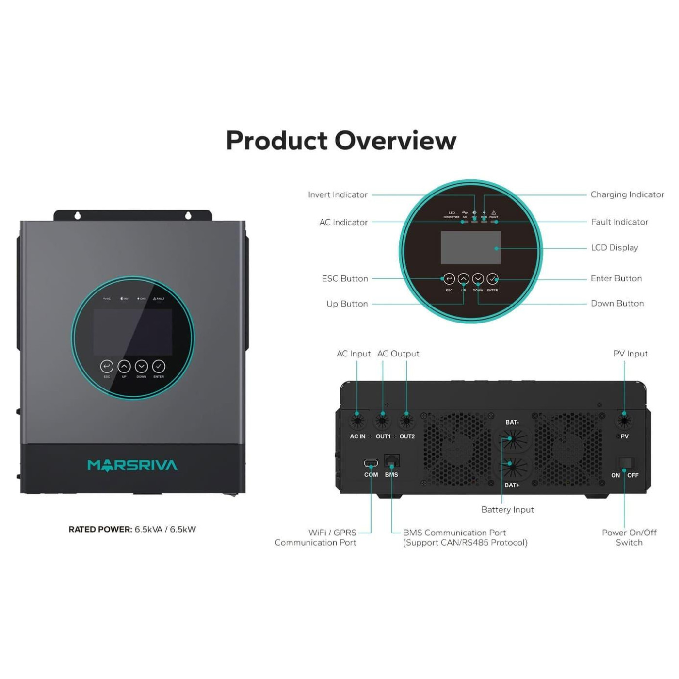 Инвертор Marsriva MR-SPF6.5K-LP1-TL20E, Wi-Fi, 6.5KW (MR-SPF6.5K-LP1-TL20E)