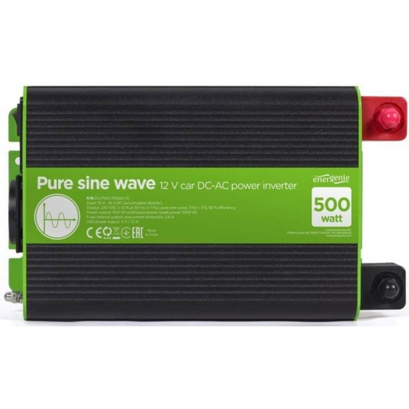 Инвертор EnerGenie 12V/230V 500W (1000W peak power) чиста синусоида 500 Вт (EG-PWC-PS500-01)