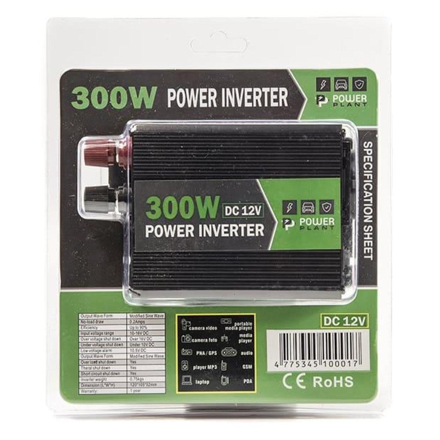 Інвертор PowerPlant HYM300-122, 12V 300 Вт (KD00MS0001)