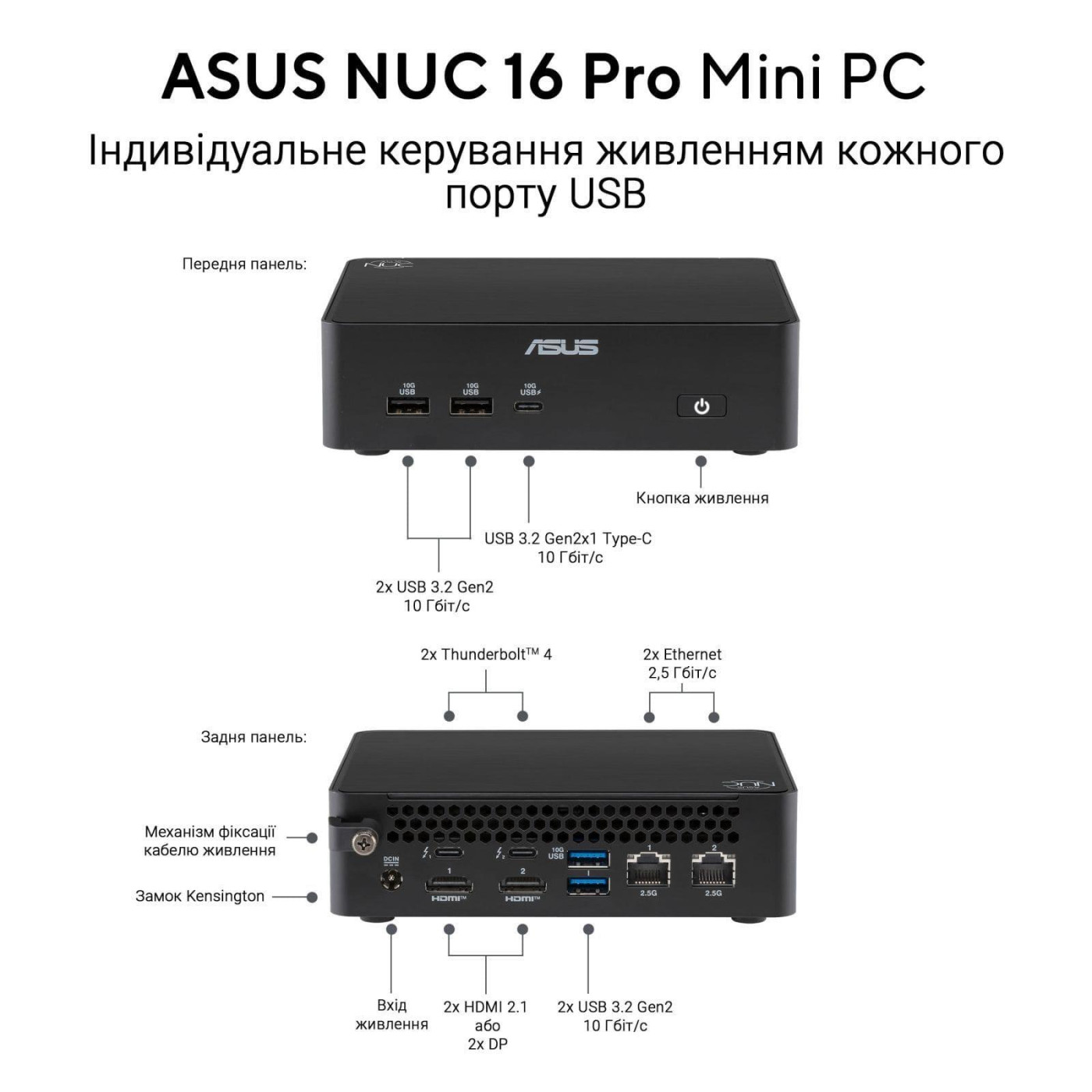 Комп'ютер ASUS NUC 16 PRO RNUC16GDKX76C002 Intel Ultra X7 358H/32Gb DDR5/Без SSD/Intel Arc B390/Без ОС (90AR00W2-M001D0)