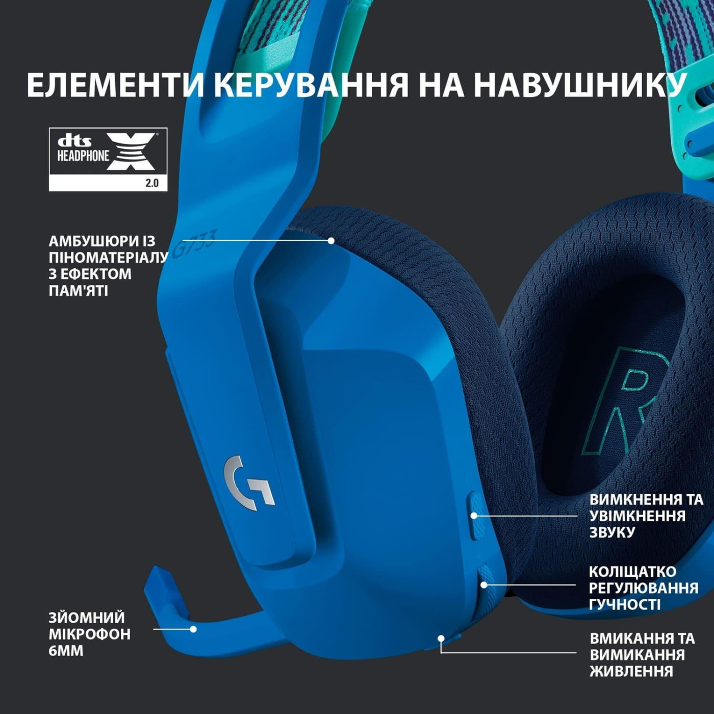 Беспроводная гарнитура Logitech G733 Lightspeed Wireless RGB Blue (981-000943)