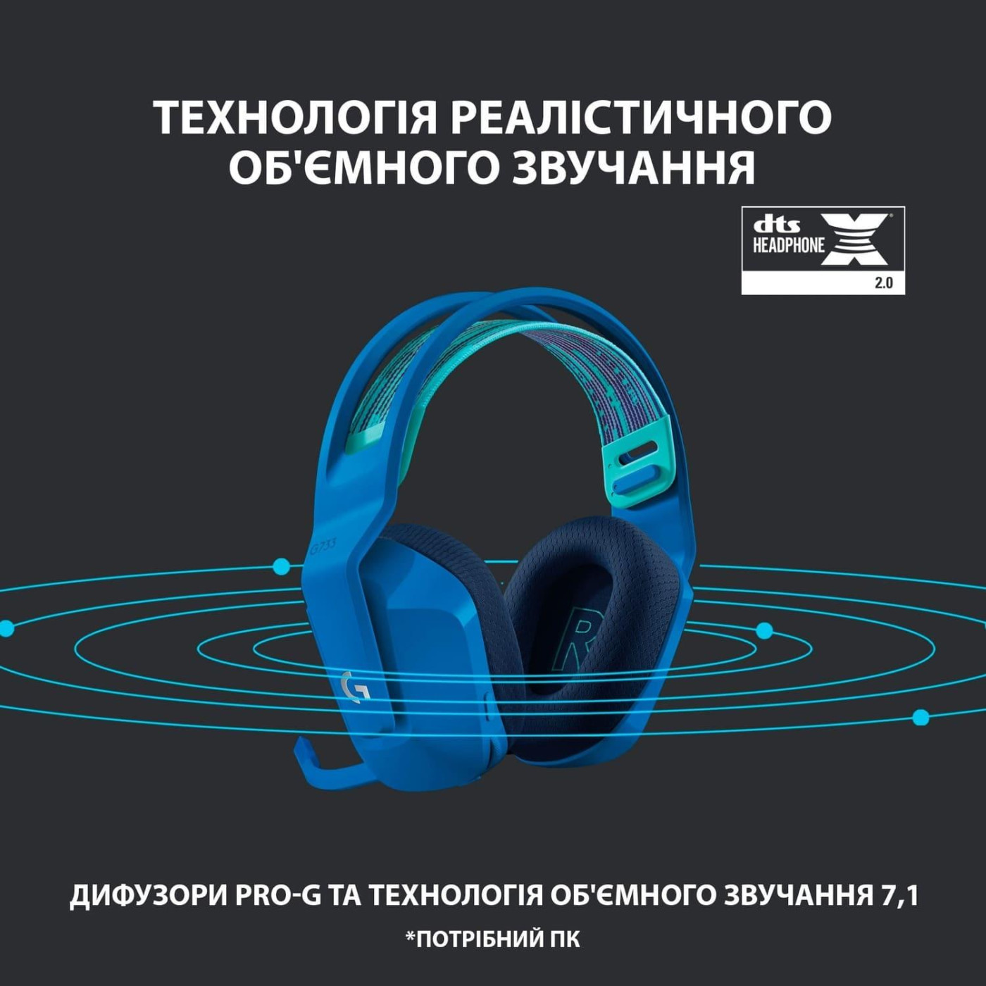 Беспроводная гарнитура Logitech G733 Lightspeed Wireless RGB Blue (981-000943)