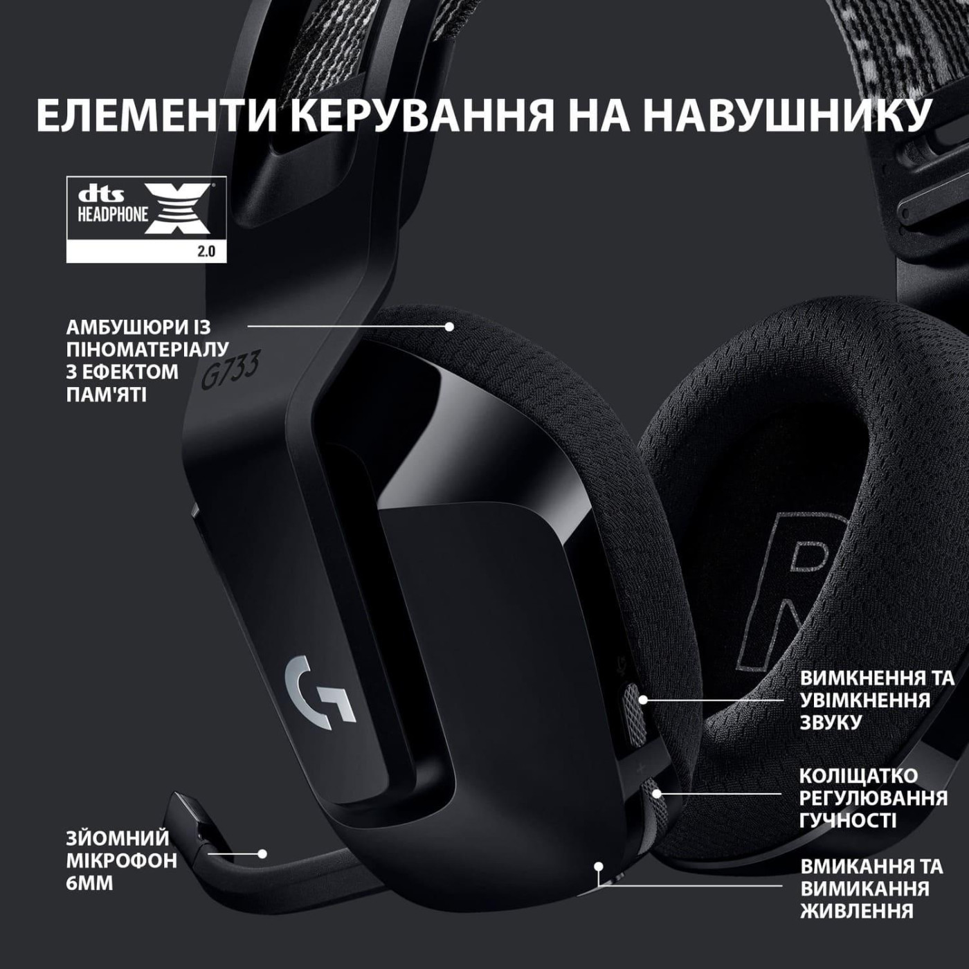 Ігрова гарнітура Logitech G733 Lightspeed Wireless RGB Black (981-000864)