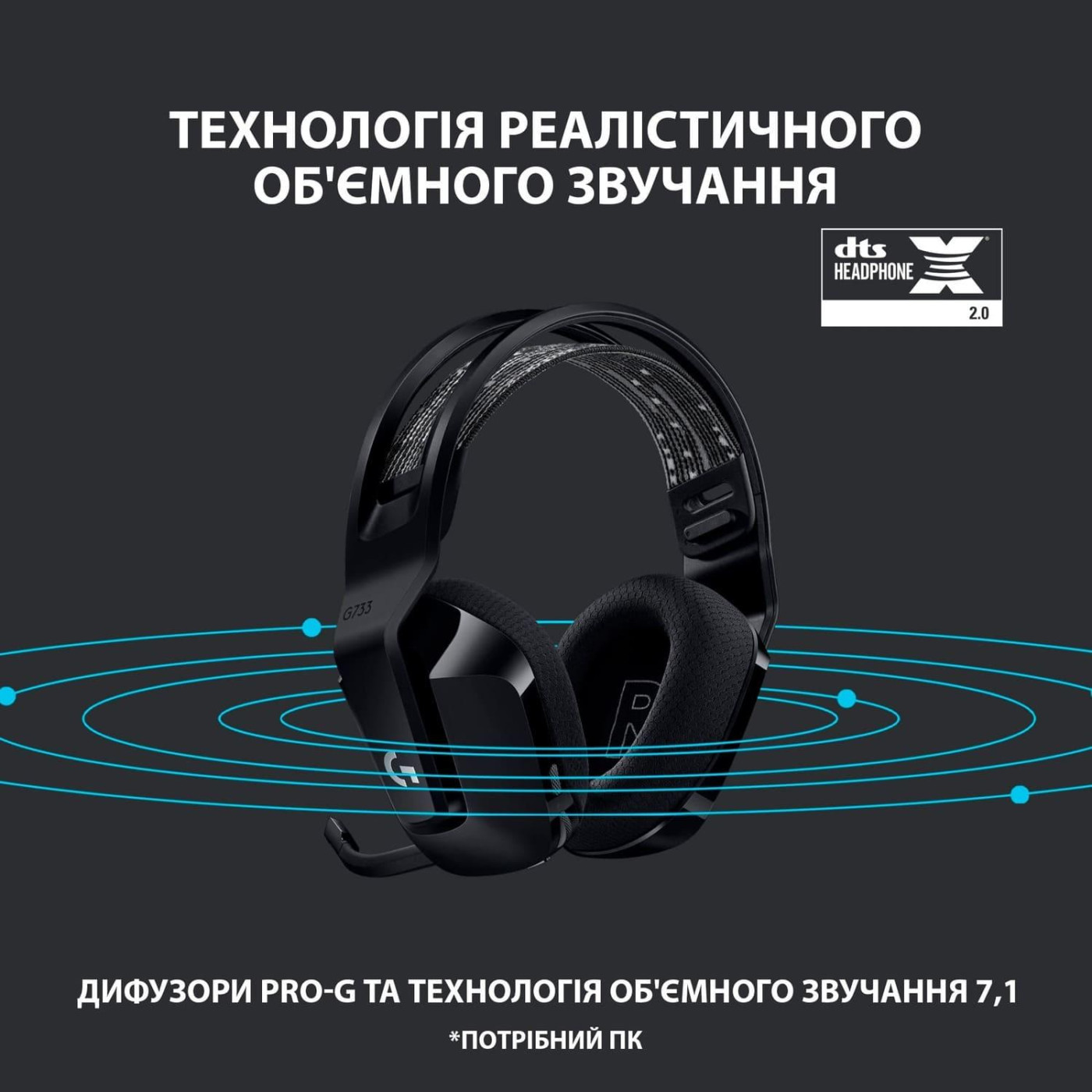 Ігрова гарнітура Logitech G733 Lightspeed Wireless RGB Black (981-000864)
