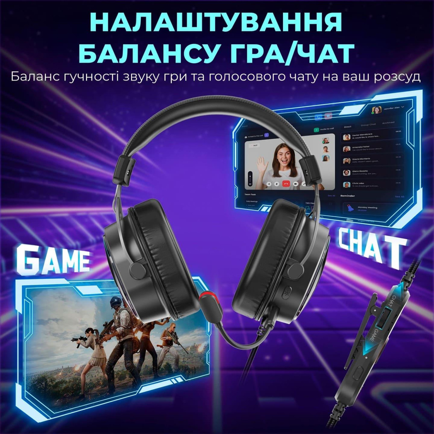 Ігрова гарнітура Fifine H16 7.1 RGB Black (H16)