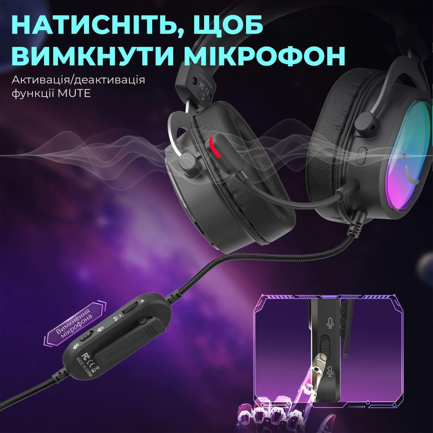 Ігрова гарнітура Fifine H16 7.1 RGB Black (H16)