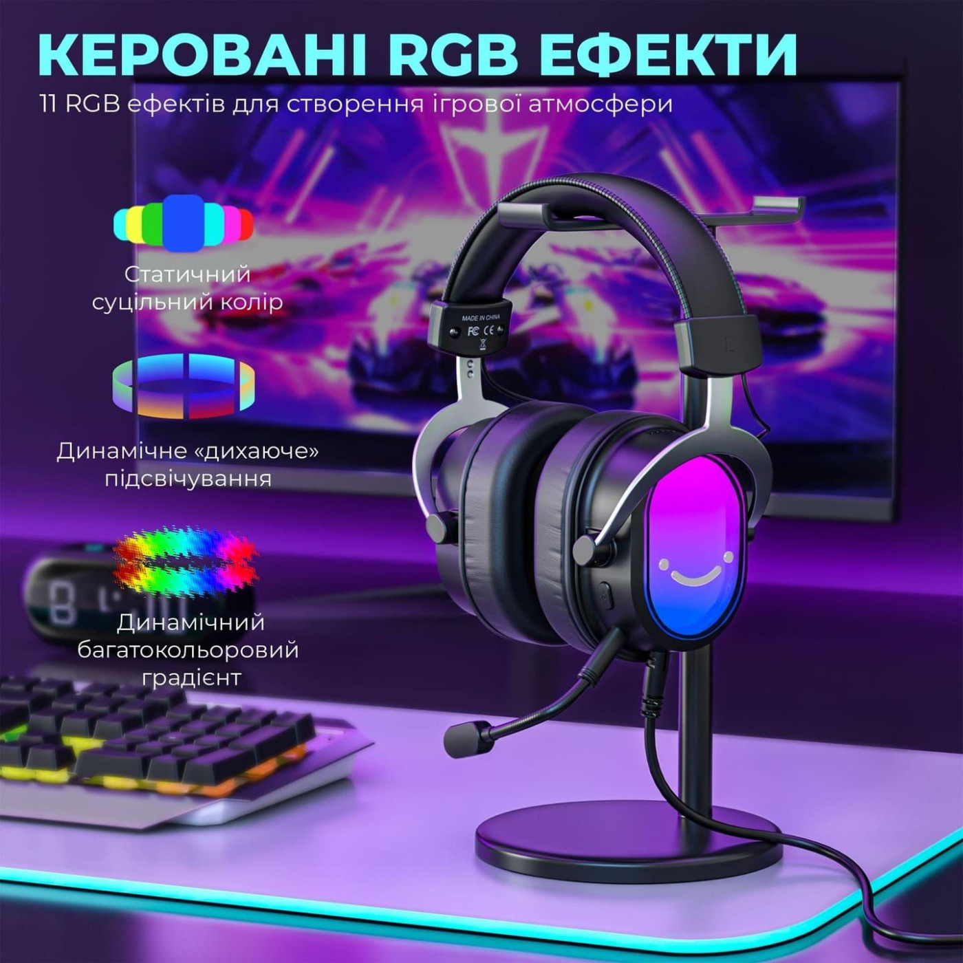 Ігрова гарнітура Fifine H16 7.1 RGB Black (H16)