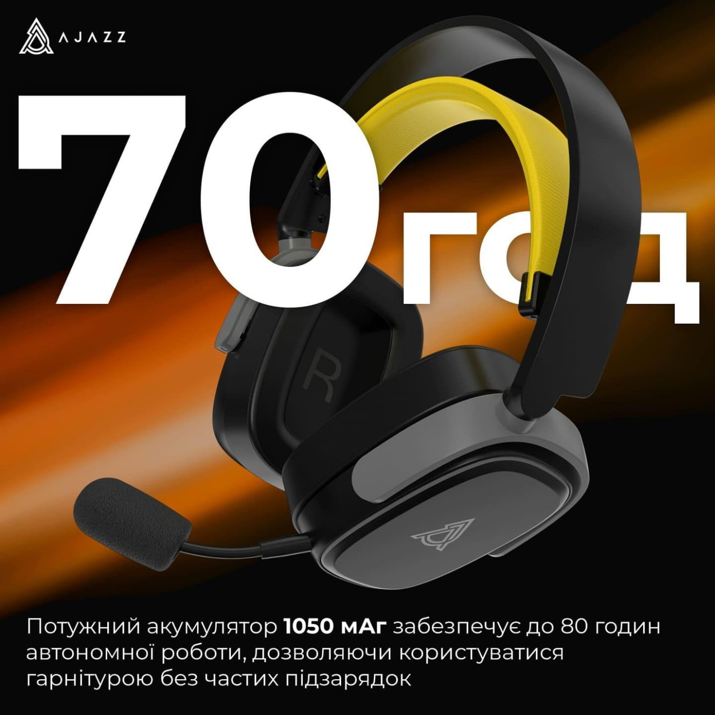 Ігрова гарнітура Ajazz AHM09 MAX Black Gray Yellow (AHM09-MAX-BGY)