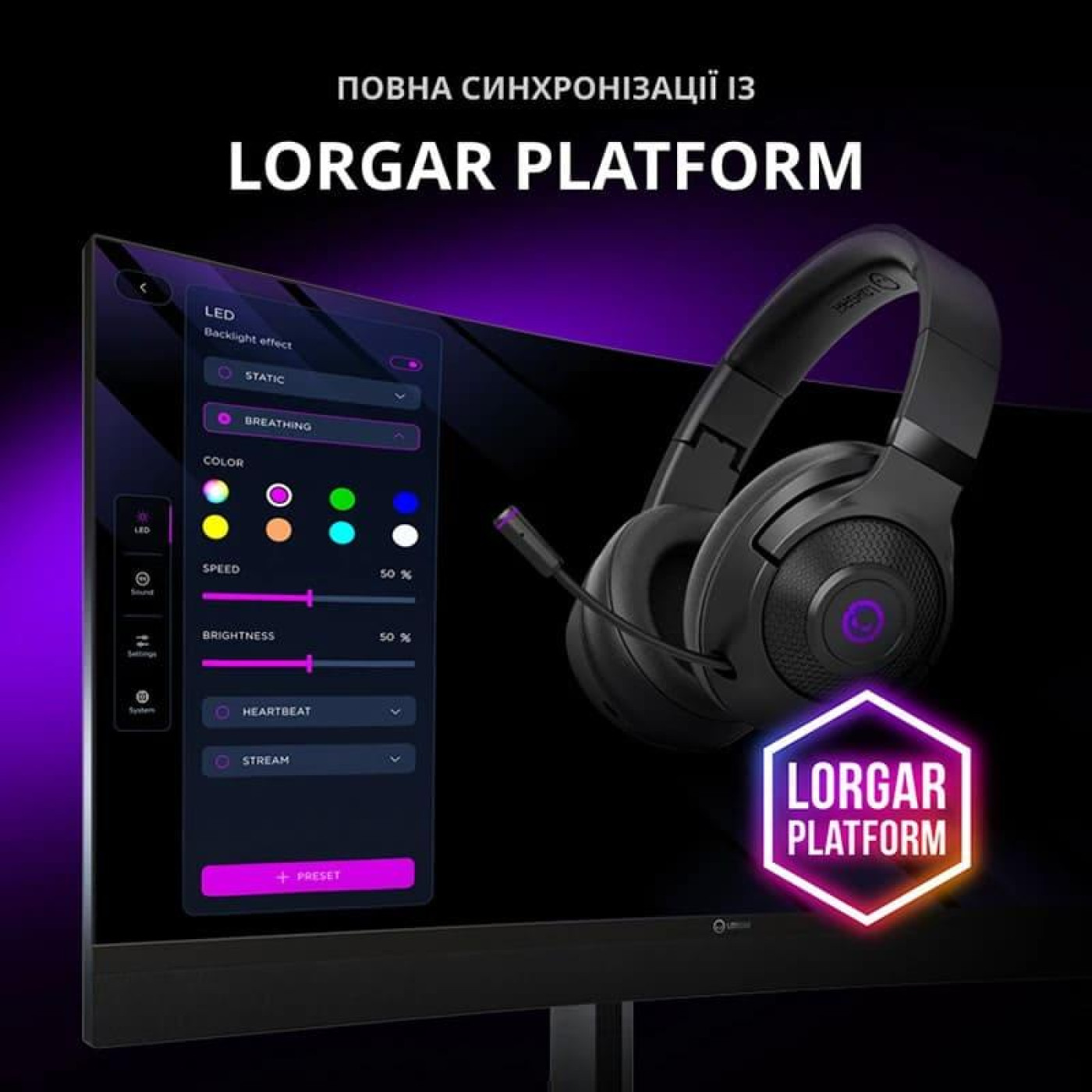 Игровая гарнитура Lorgar Noah 702 Wireless Gaming Headset Black (LRG-GHS702)