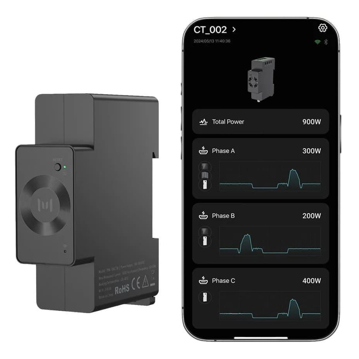 Розумний трифазний лічильник електроенергії Marstek CT002 монтаж на DIN-рейку