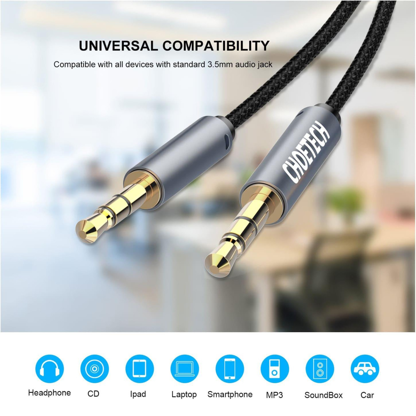 Аудио-кабель Choetech AUX - TRS Audio 3.5мм M/M 1,2м (AUX002)