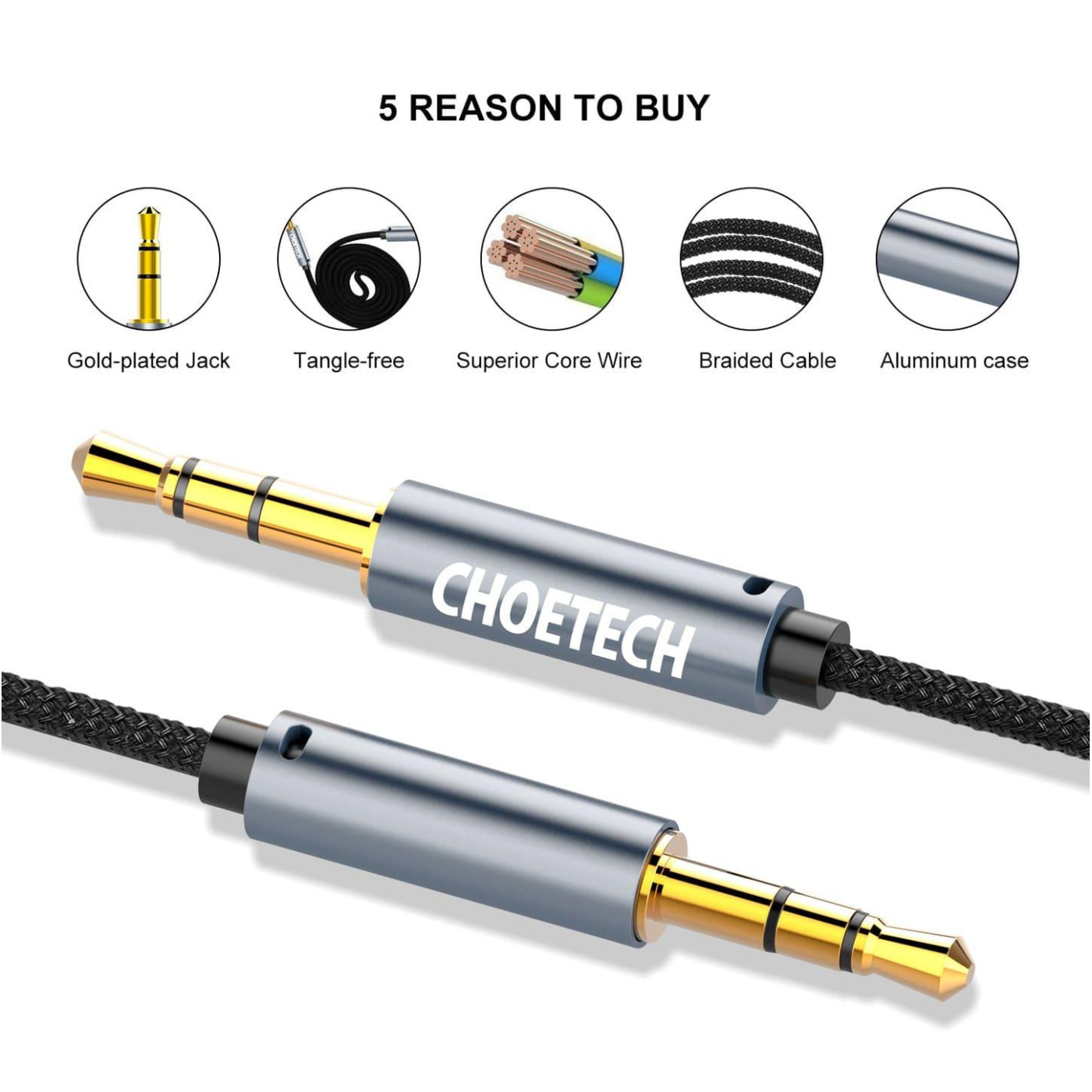 Аудио-кабель Choetech AUX - TRS Audio 3.5мм M/M 1,2м (AUX002)