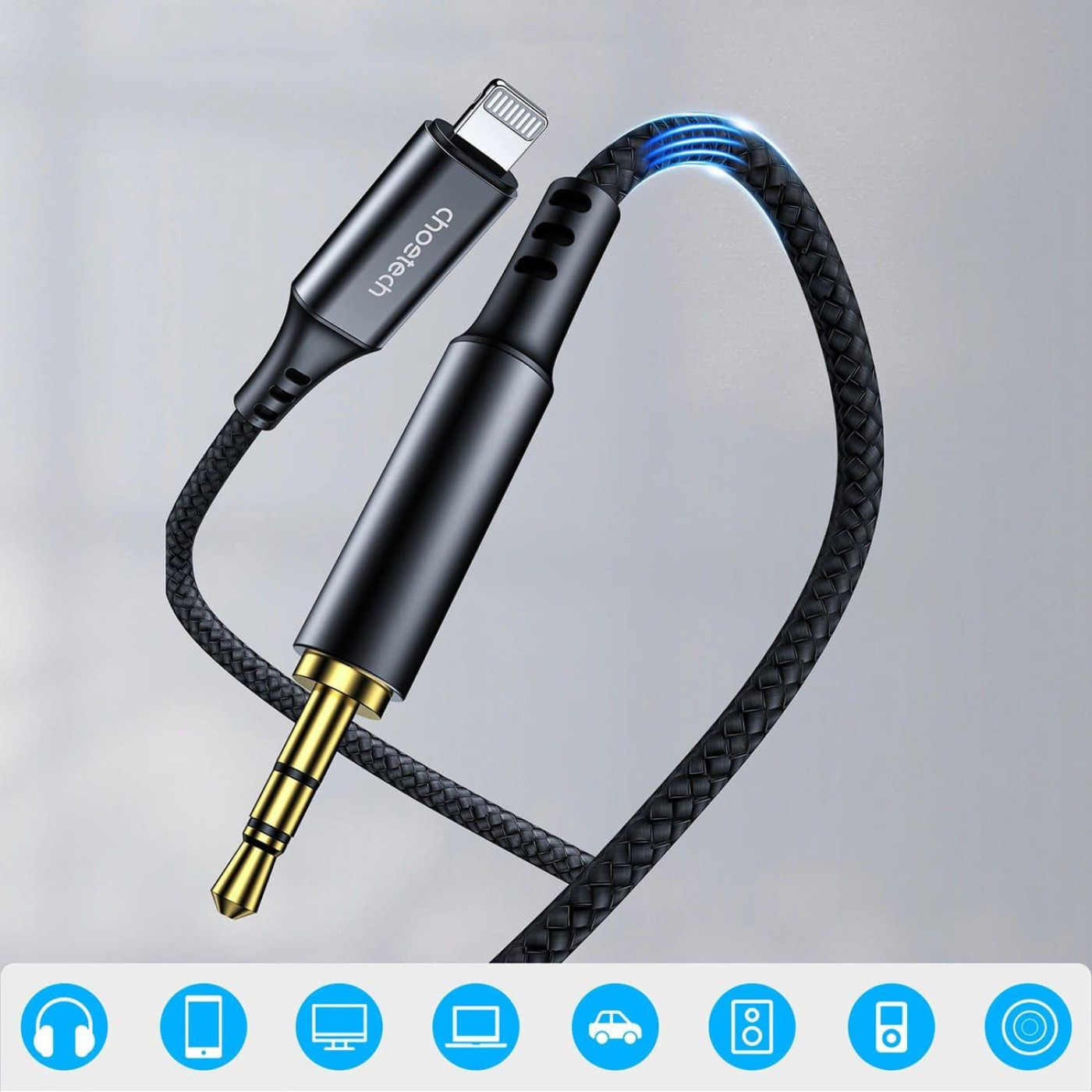 Аудио-кабель Choetech AUX Lightning - TRS Audio 3.5мм M/M 2м (AUX009)
