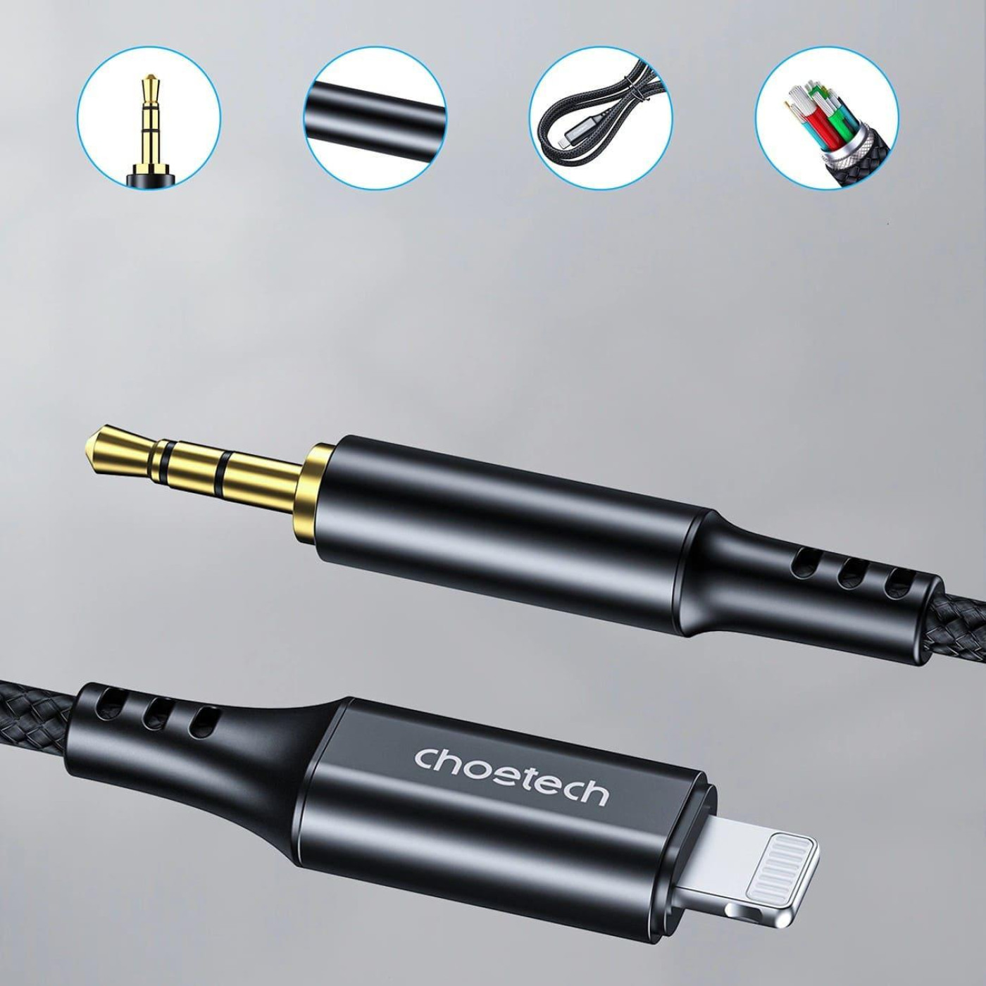 Аудио-кабель Choetech AUX Lightning - TRS Audio 3.5мм M/M 2м (AUX009)