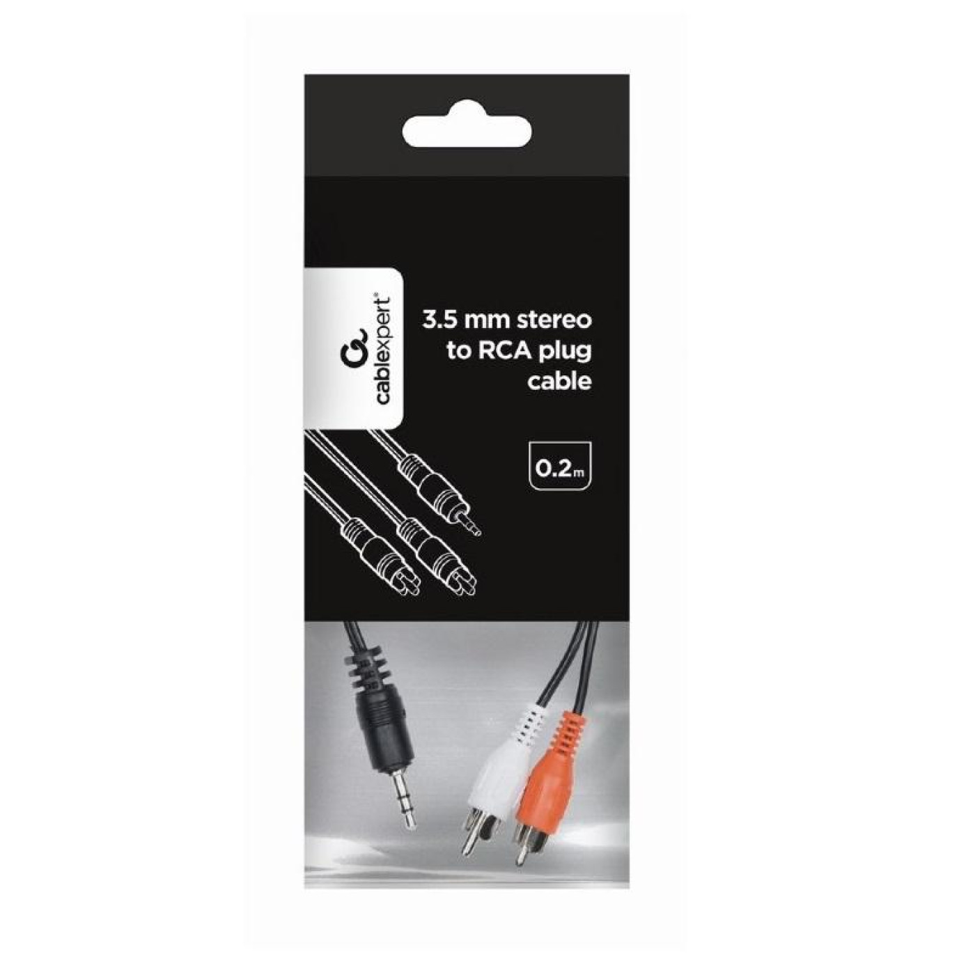 Аудіо-кабель Cablexpert 3.5mm-2хRCA 0.2 м, стерео, Black (CCA-458/0.2)