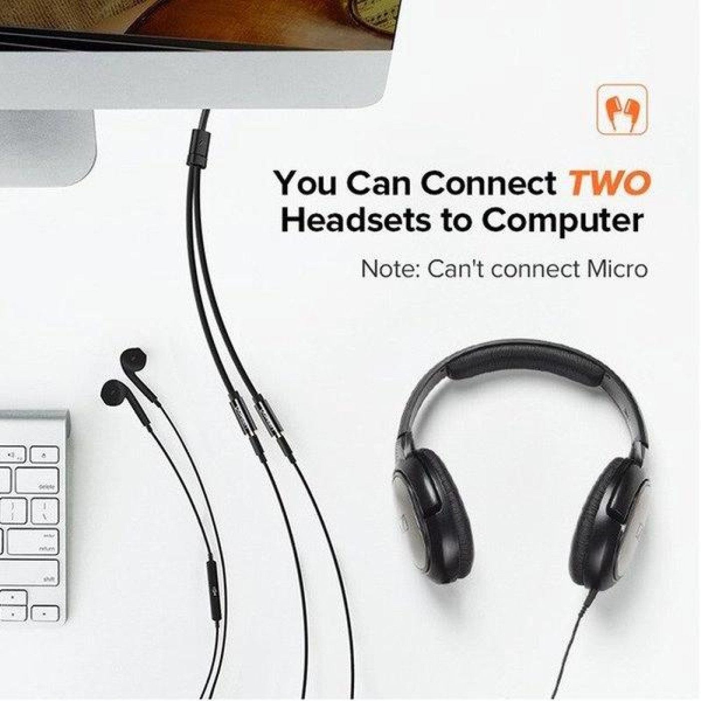 Кабель AUX 3.5мм - TRSx2 M/F 0.25м UGREEN AV134 Чорний