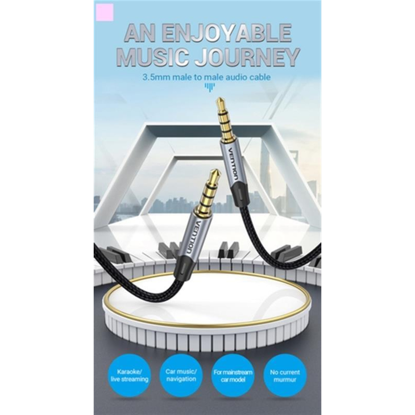 Кабель Vention Audio 3.5 mm - 3.5 mm 1.5 m, Metal Type, Silver (BAQHG)