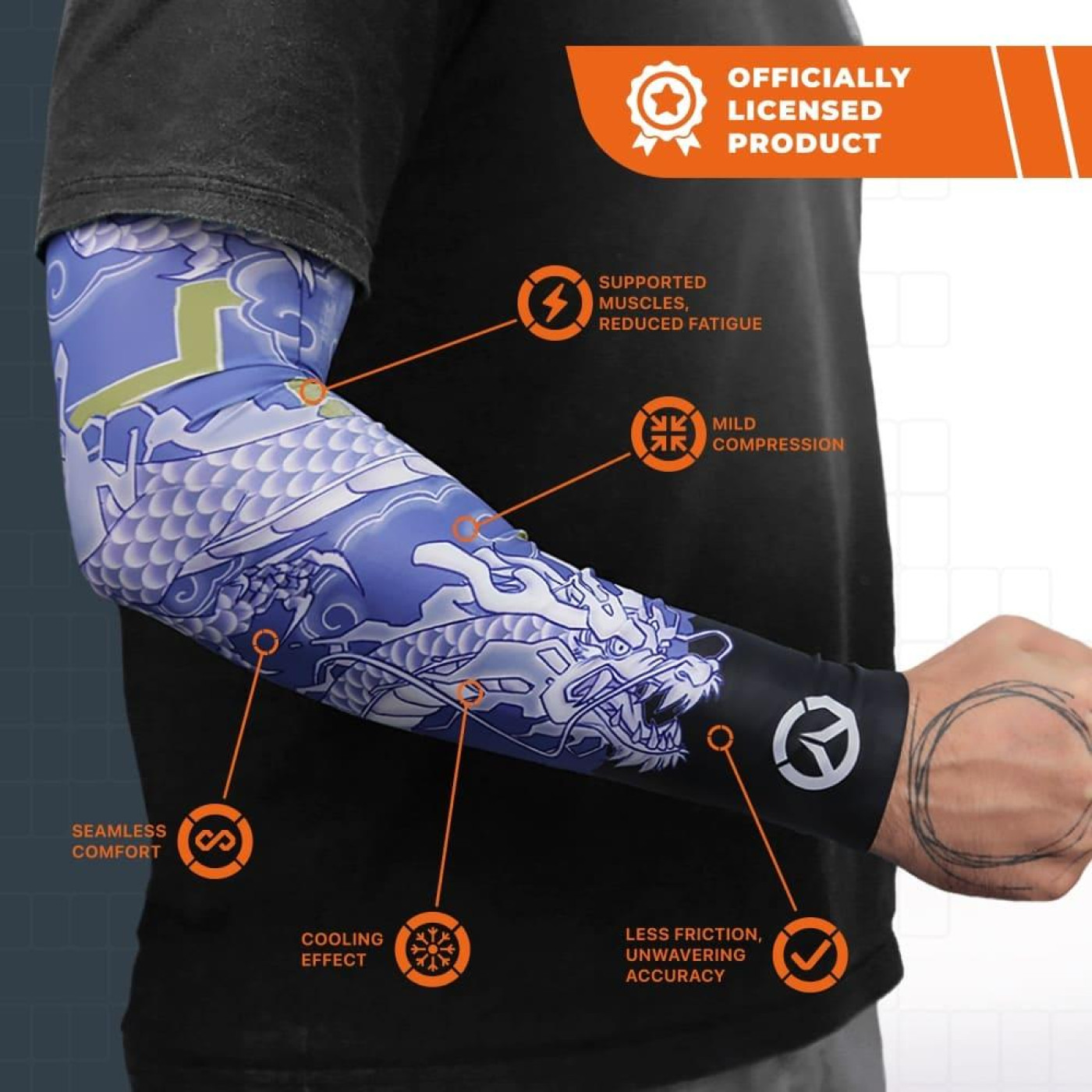 Геймерский рукав Overwatch 2 Hanzo tatoo (Овервотч) Blue XL (FOWSLEEVHANZTATXL)