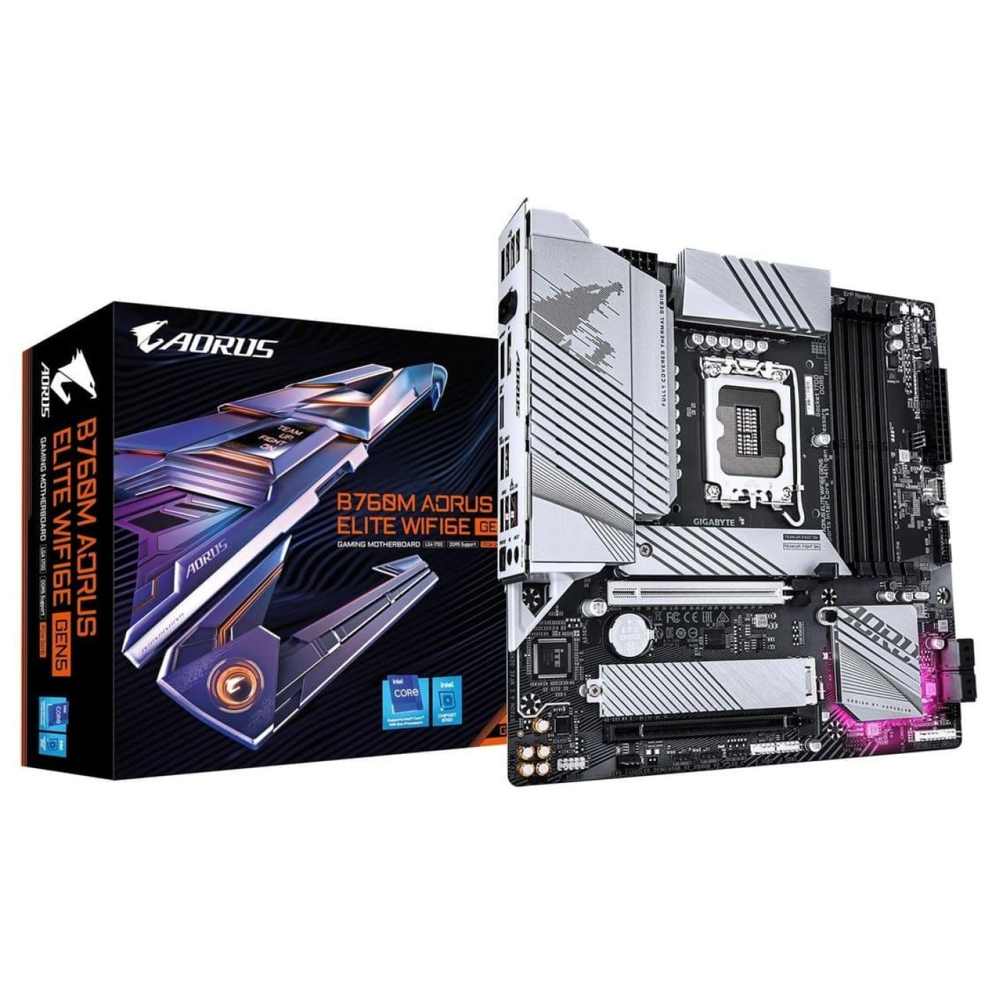 Материнська плата Gigabyte B760M AORUS ELITE WIFI6E GEN5 (B760M AORUS ELITE WIFI6E GEN5) (Socket 1700, Intel B760, Micro-ATX)
