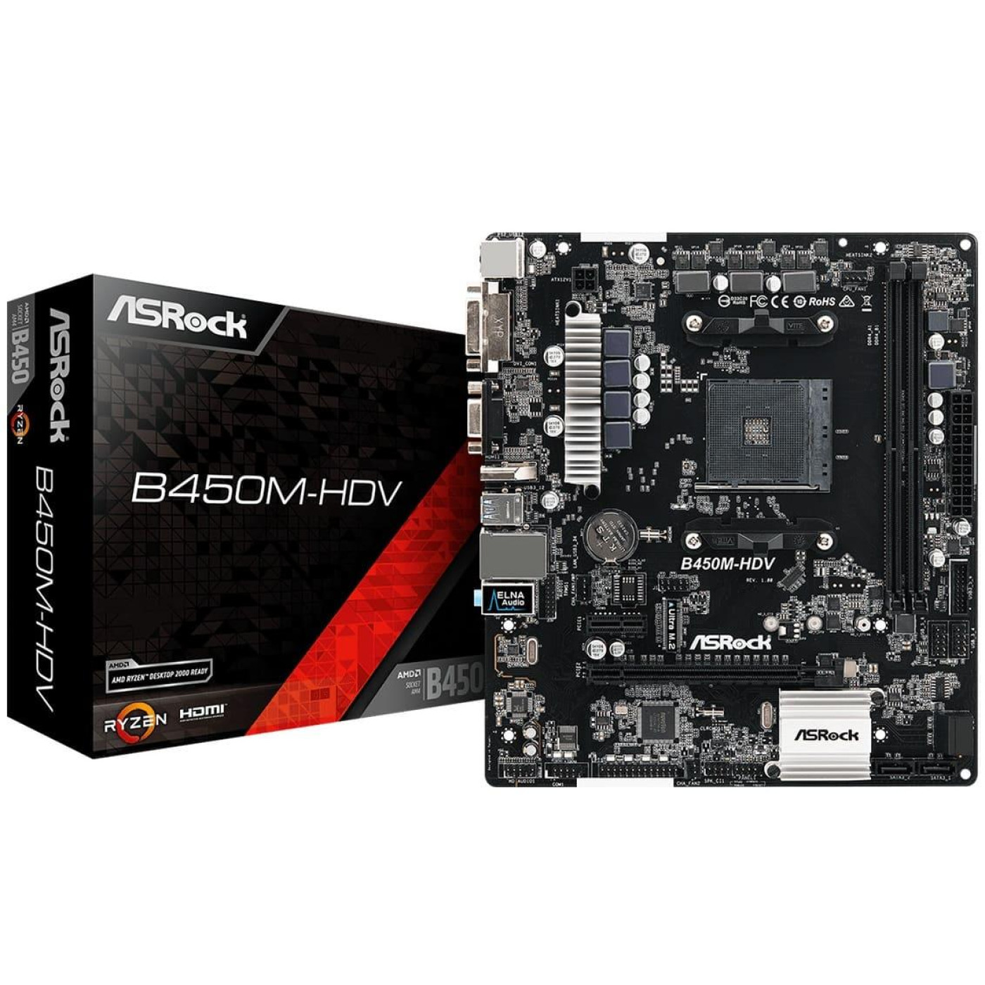 Материнская плата AsRock B450M-HDV (B450M-HDV) (Socket AM4, AMD B450, Micro-ATX) Б/у