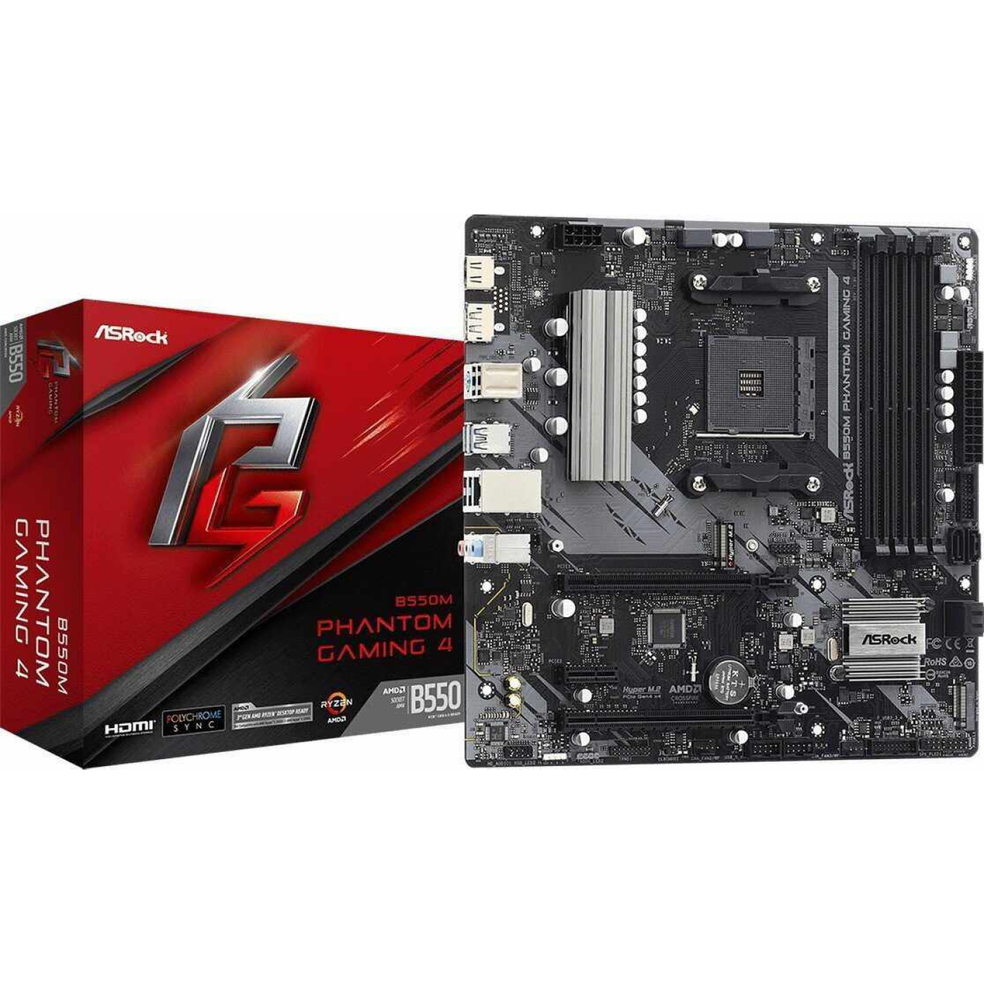 Материнская плата AsRock B550M Phantom Gaming 4 (B550M Phantom Gaming 4) (Socket AM4, AMD B550, Micro-ATX)