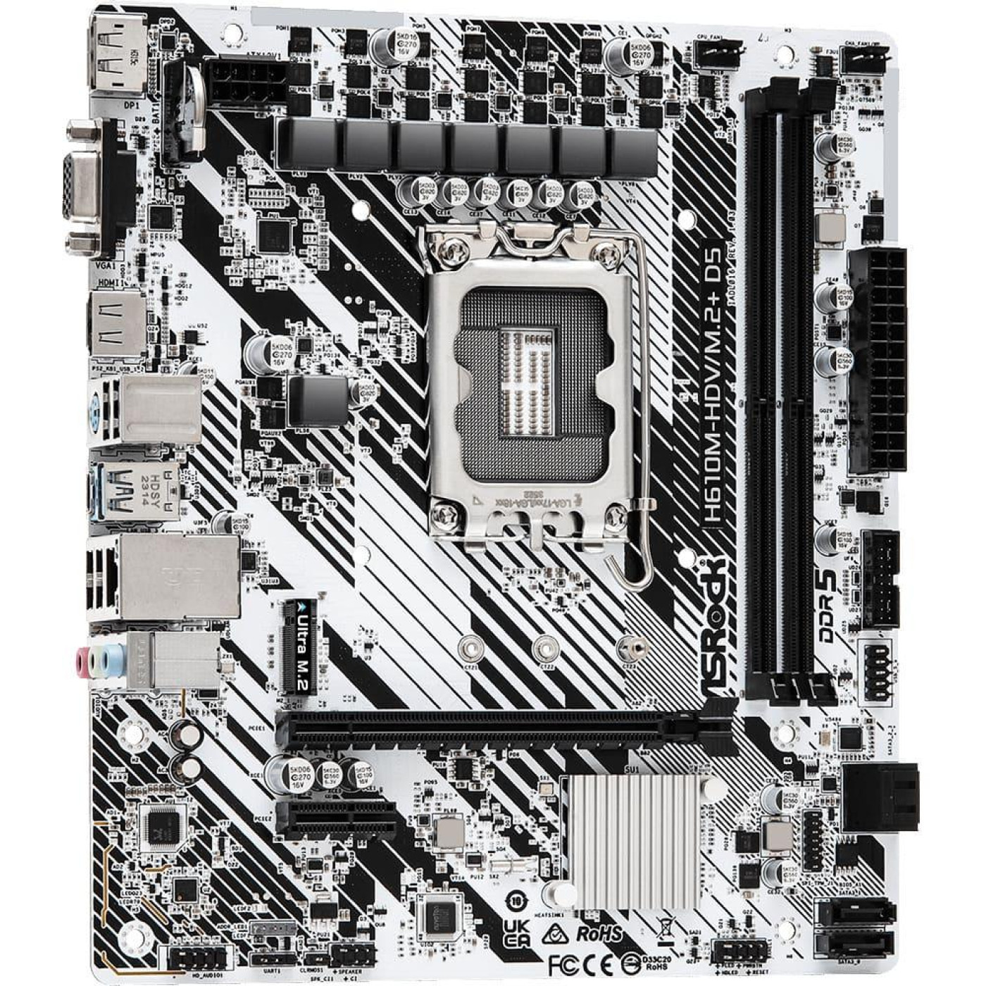Материнская плата AsRock H610M-HDV/M.2+ D5 (H610M-HDV/M.2+ D5) (Socket 1700, Intel H610, Micro-ATX) Б/у