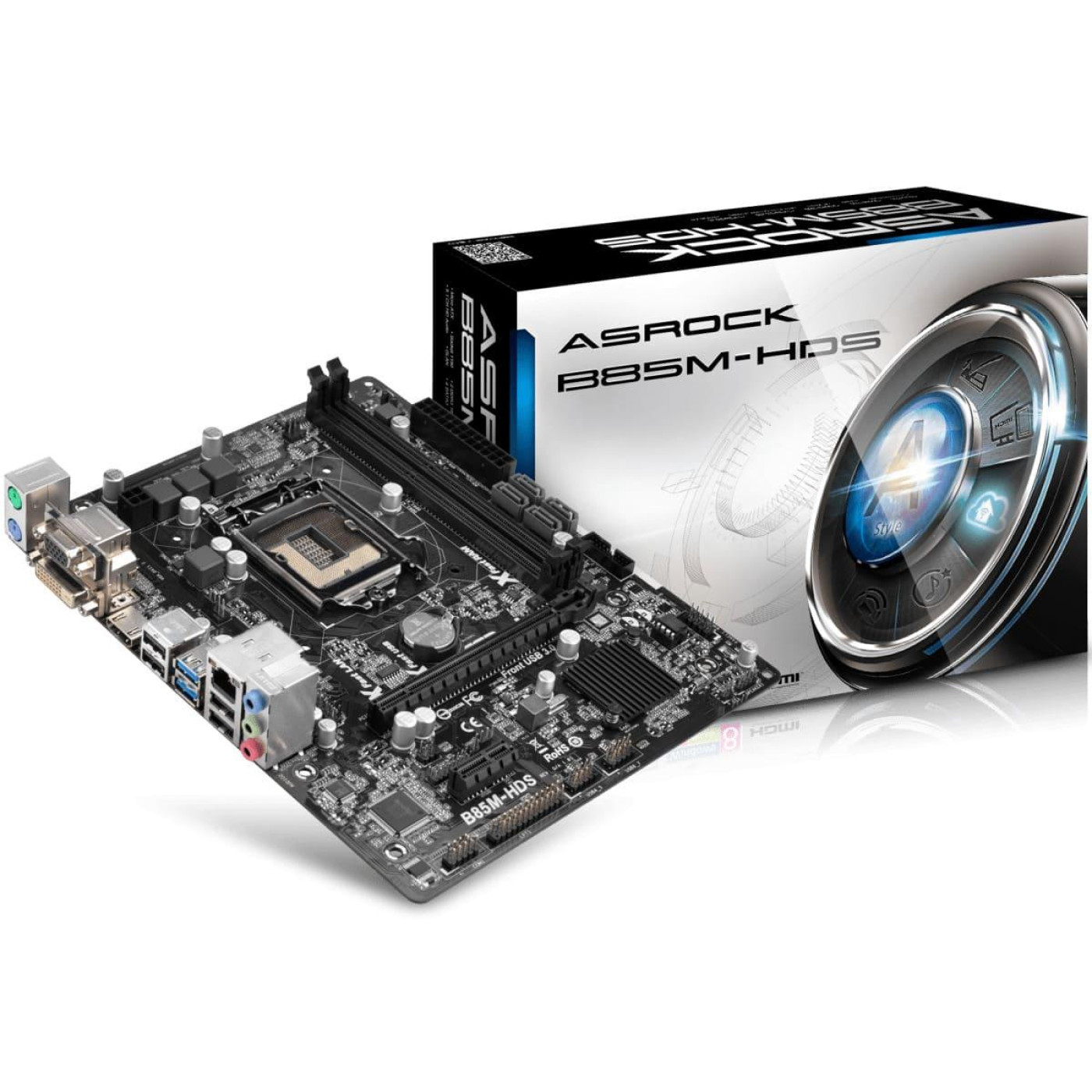 Материнська плата ASRock B85M-HDS (B85M-HDS) (Socket 1150, Intel B85, Micro-ATX) Б/в,U1